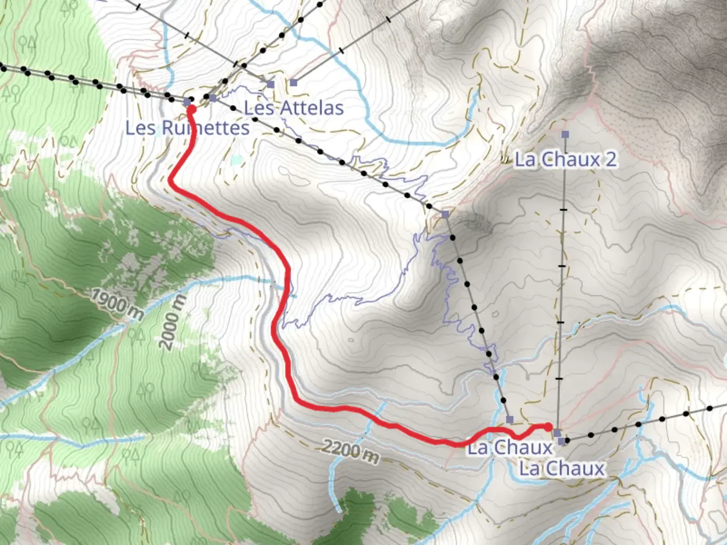 An image depicting the trail La Chaux to Croix des-Ruinettes Trail and its surrounding area.