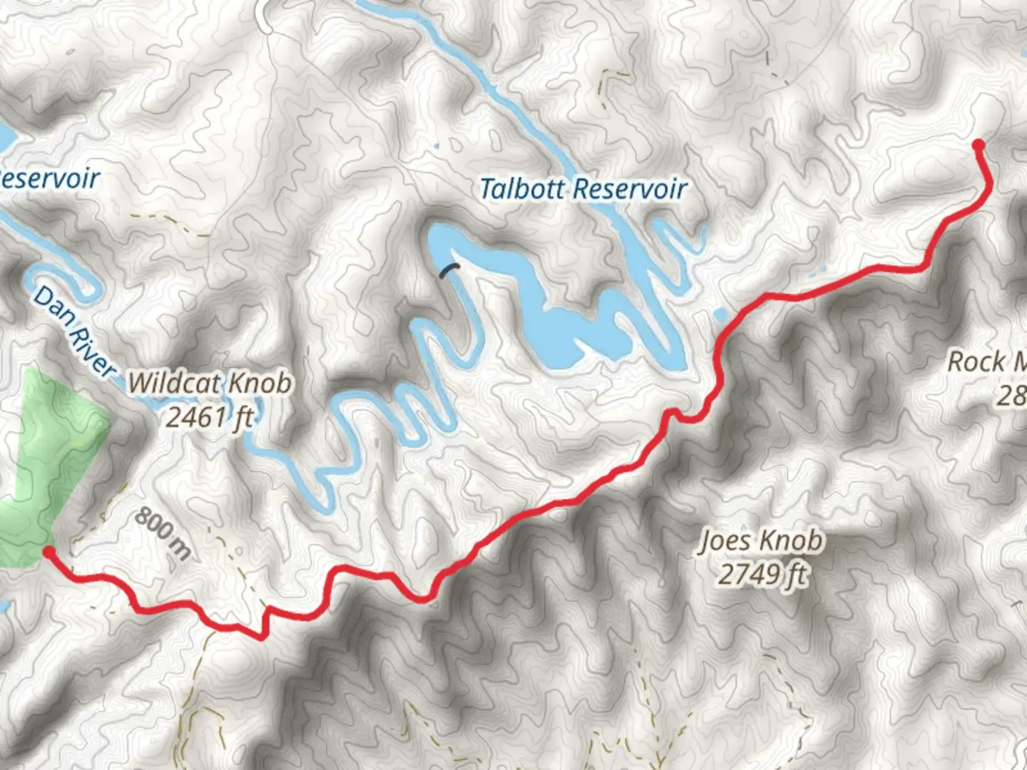 An image depicting the trail Moonshine Drive and Busted Rock Road and its surrounding area.