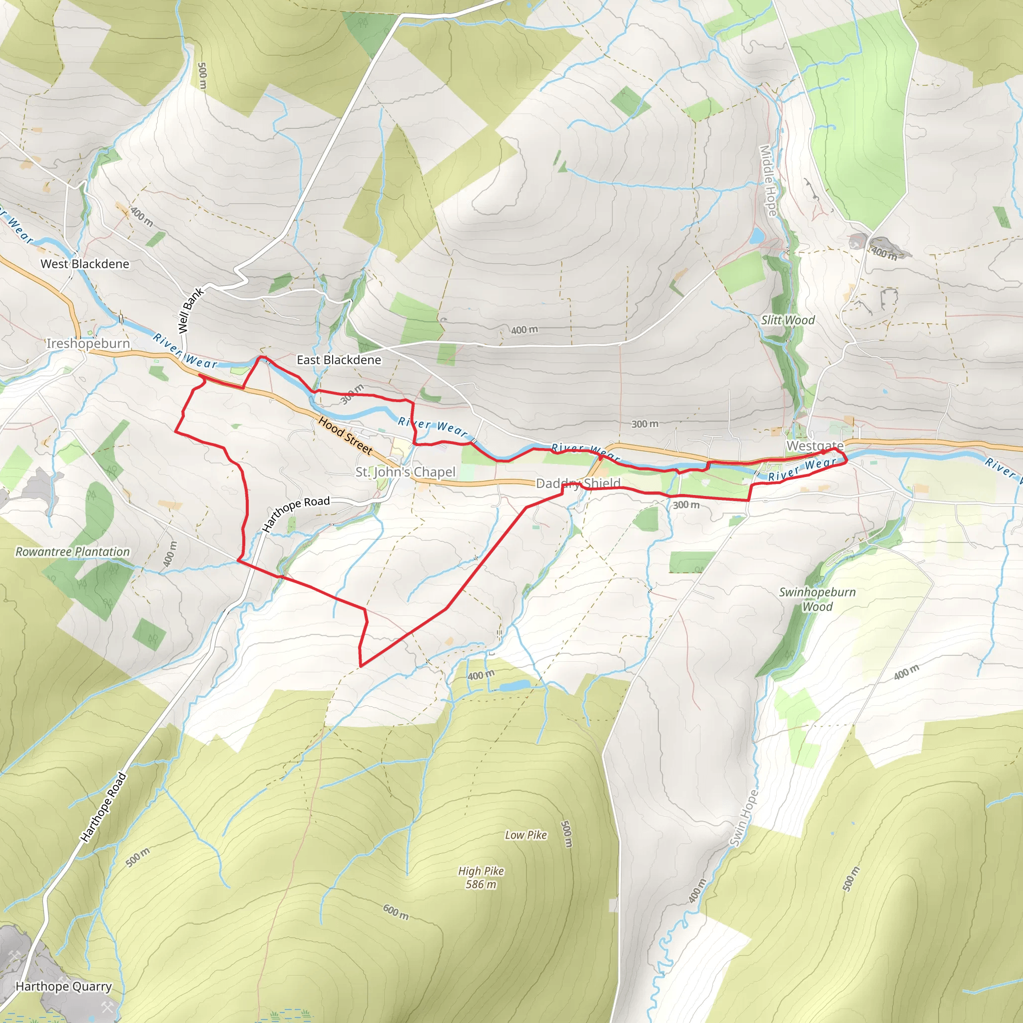 Daddryshield Bridge, High Hill Top and Rainy Close Loop mobile static map