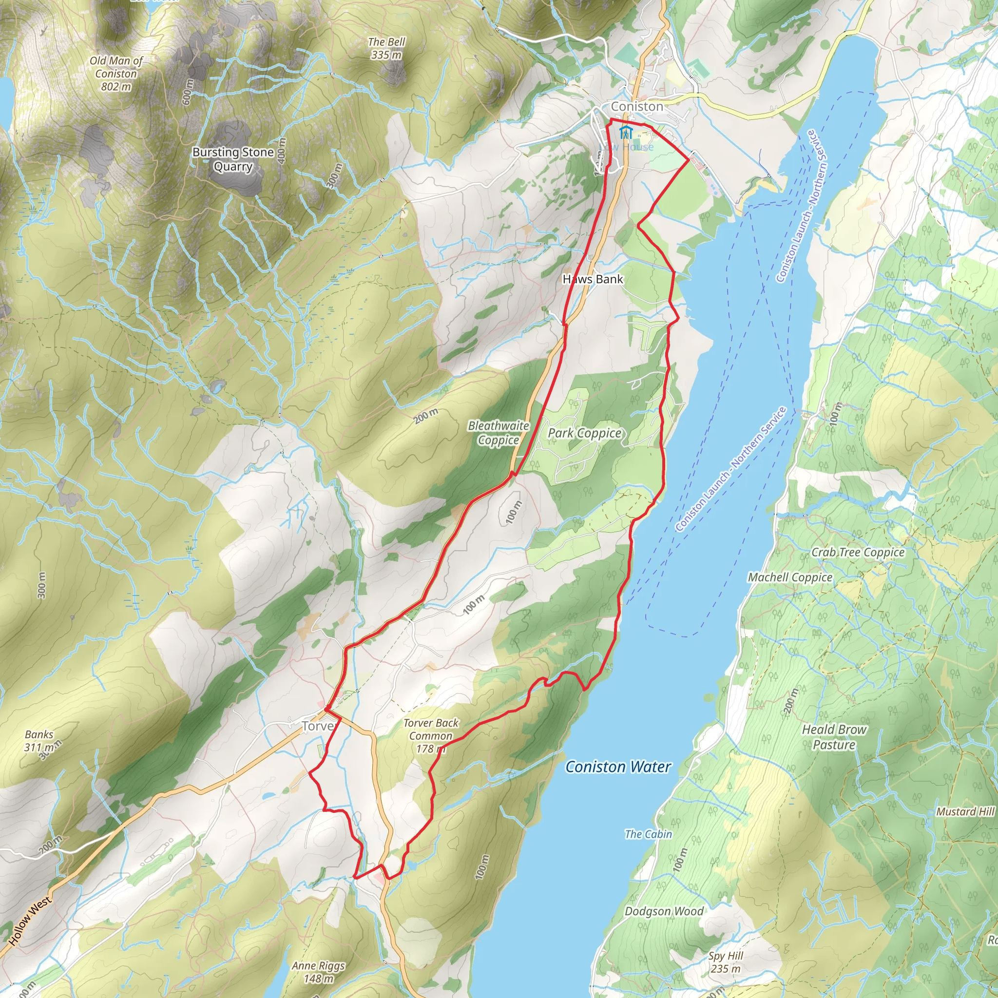Torver and Coniston Loop via Coniston Water mobile static map