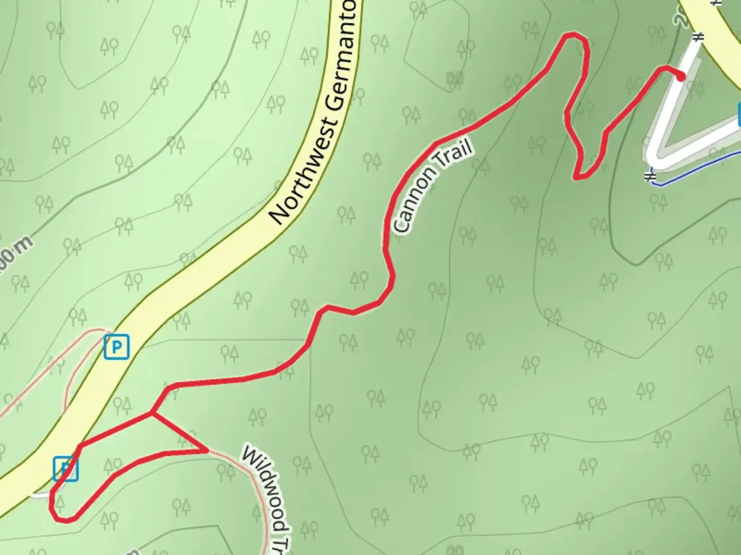 An image depicting the trail Wildwood - Cannon Loop Trail and its surrounding area.