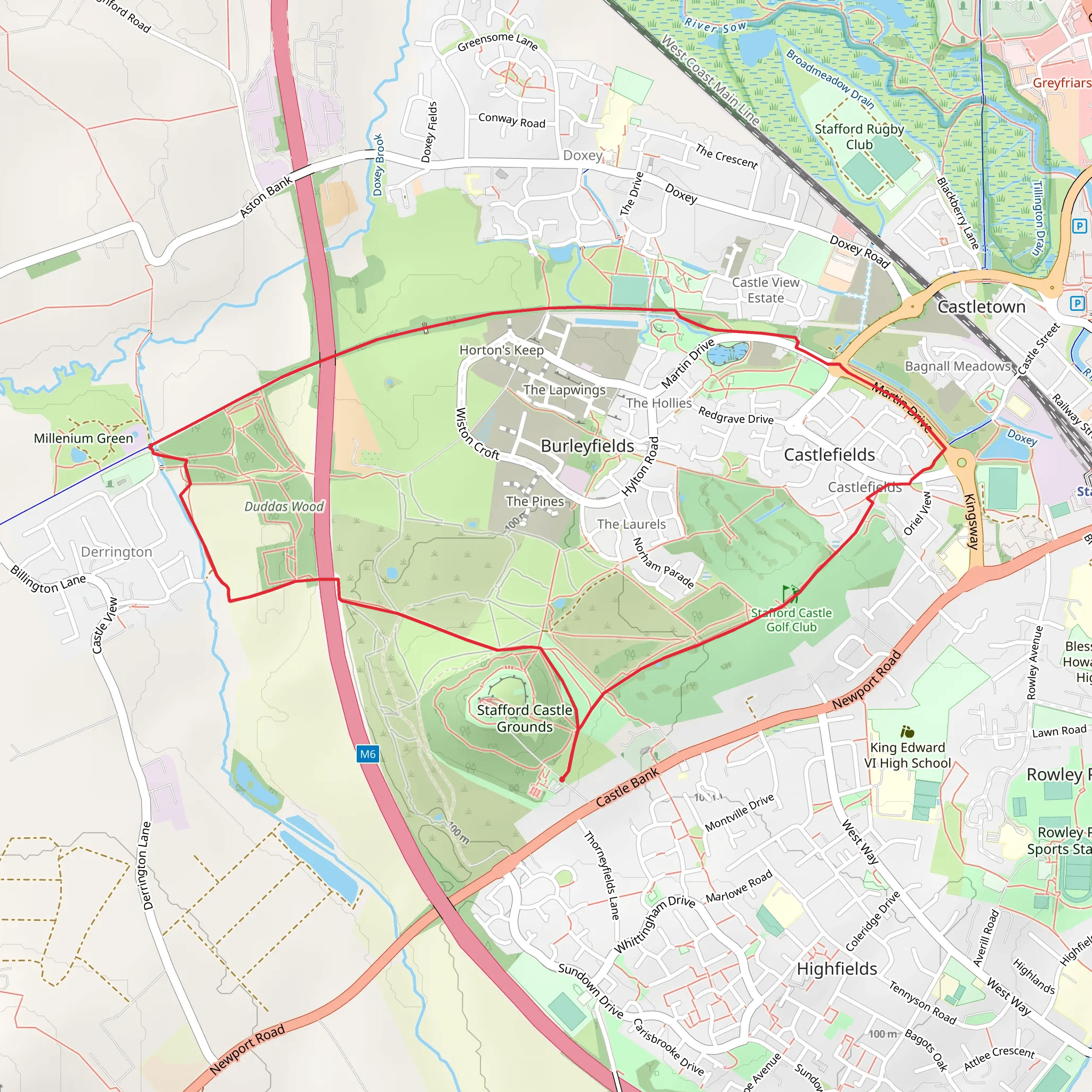 Derrington from Stafford Castle mobile static map