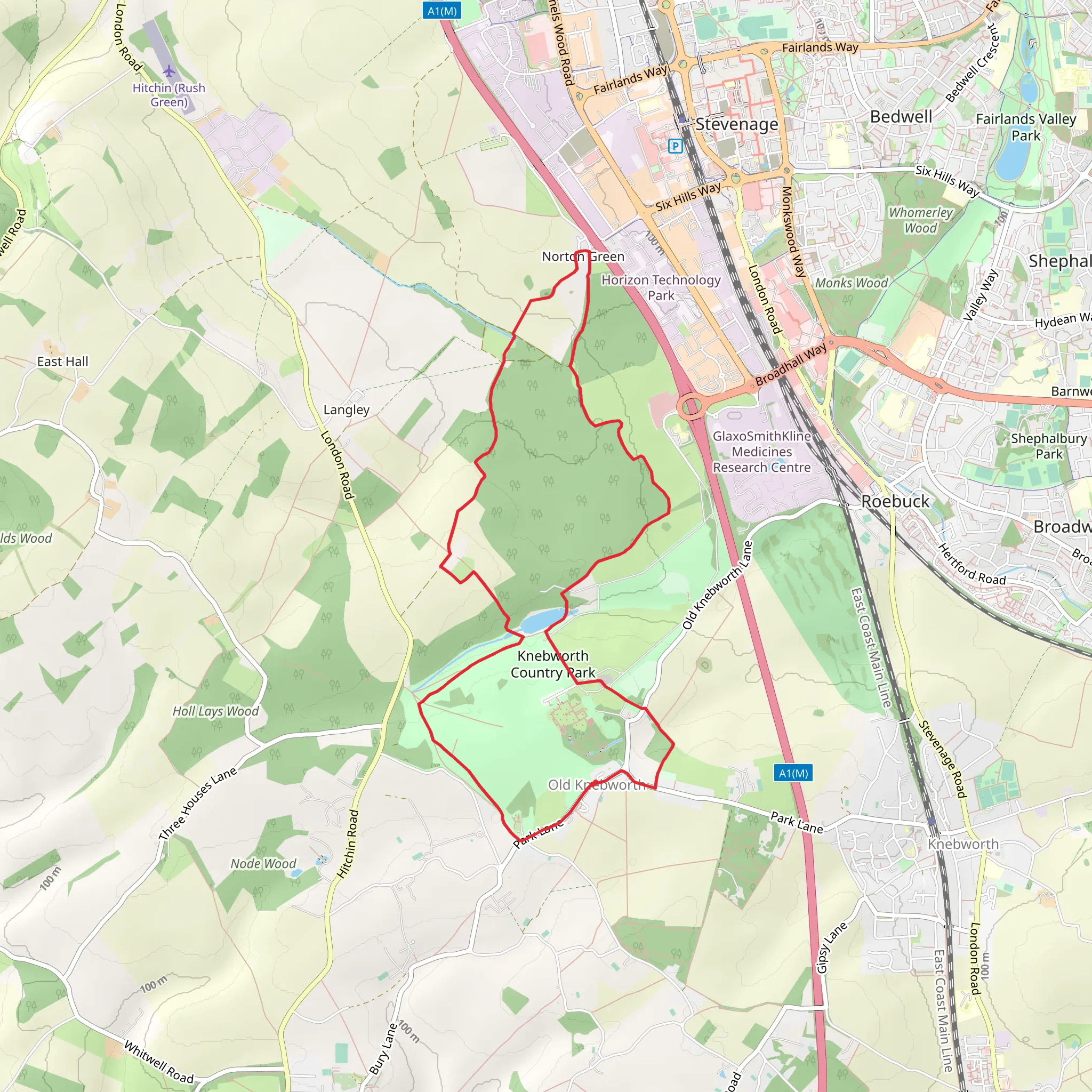 Knebworth Country Park and Cannocks Wood Loop mobile static map