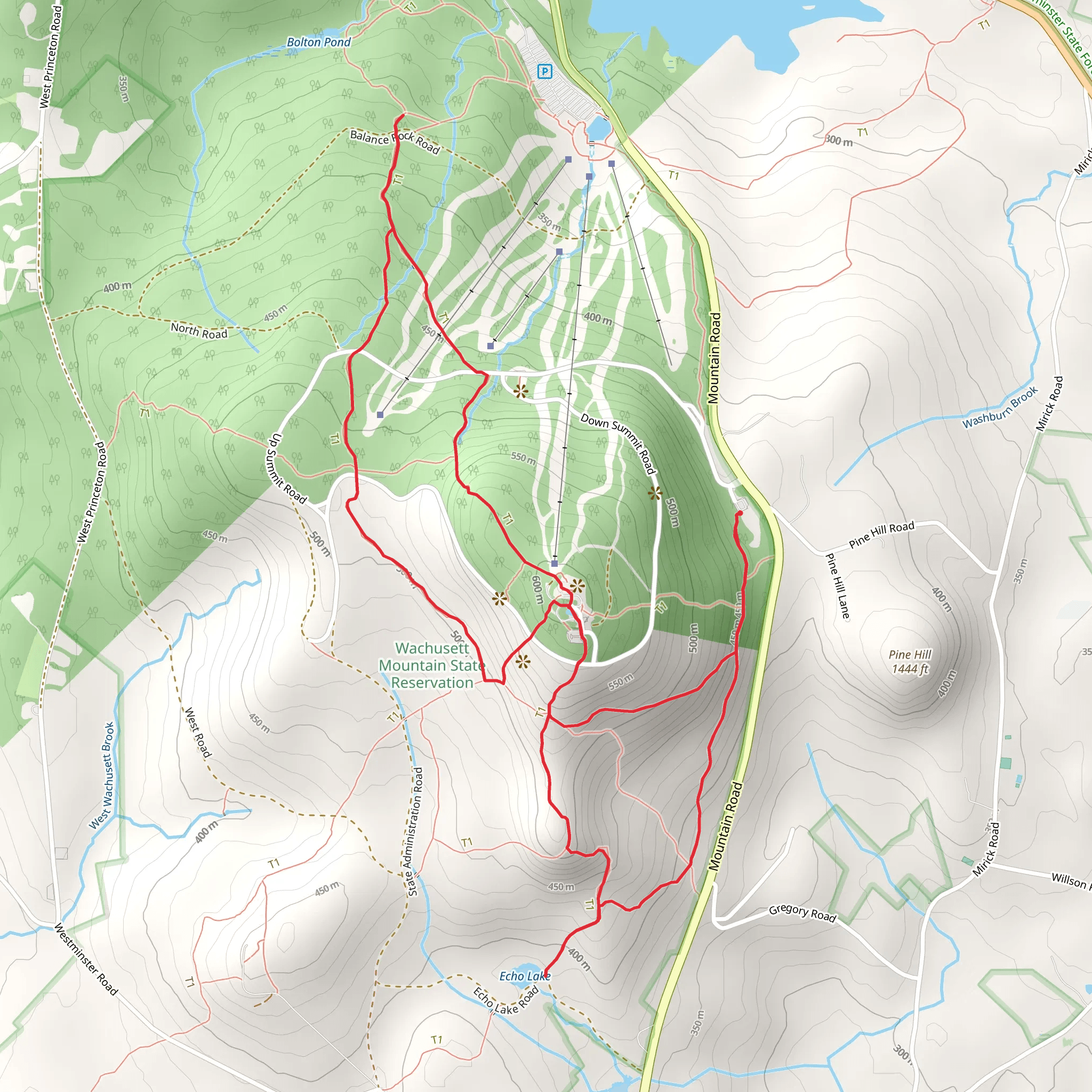 Echo Lake, Mount Wachusett and Old Indian Trail Loop mobile static map