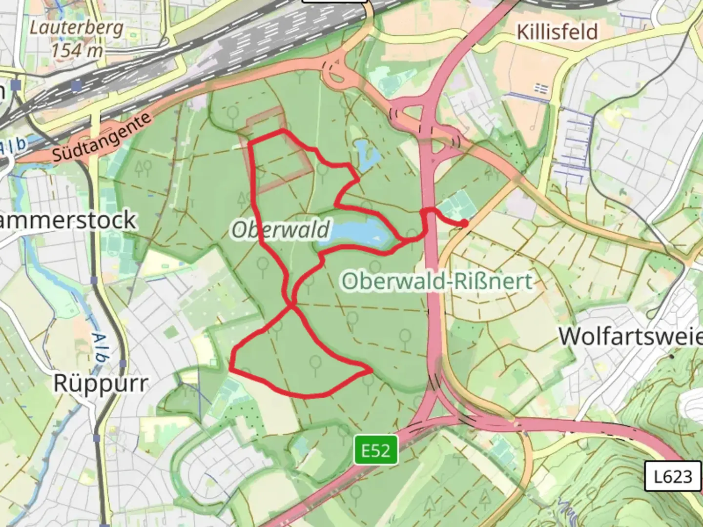 An image depicting the trail Hans-Gutjahr Weg and Wasserwerkweg and its surrounding area.