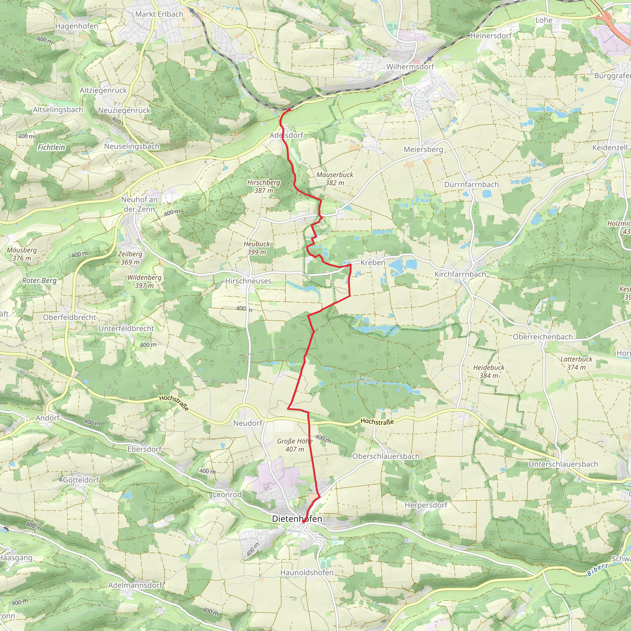 Dietenhofe to Adelsdorf via Rotpunkt mobile static map