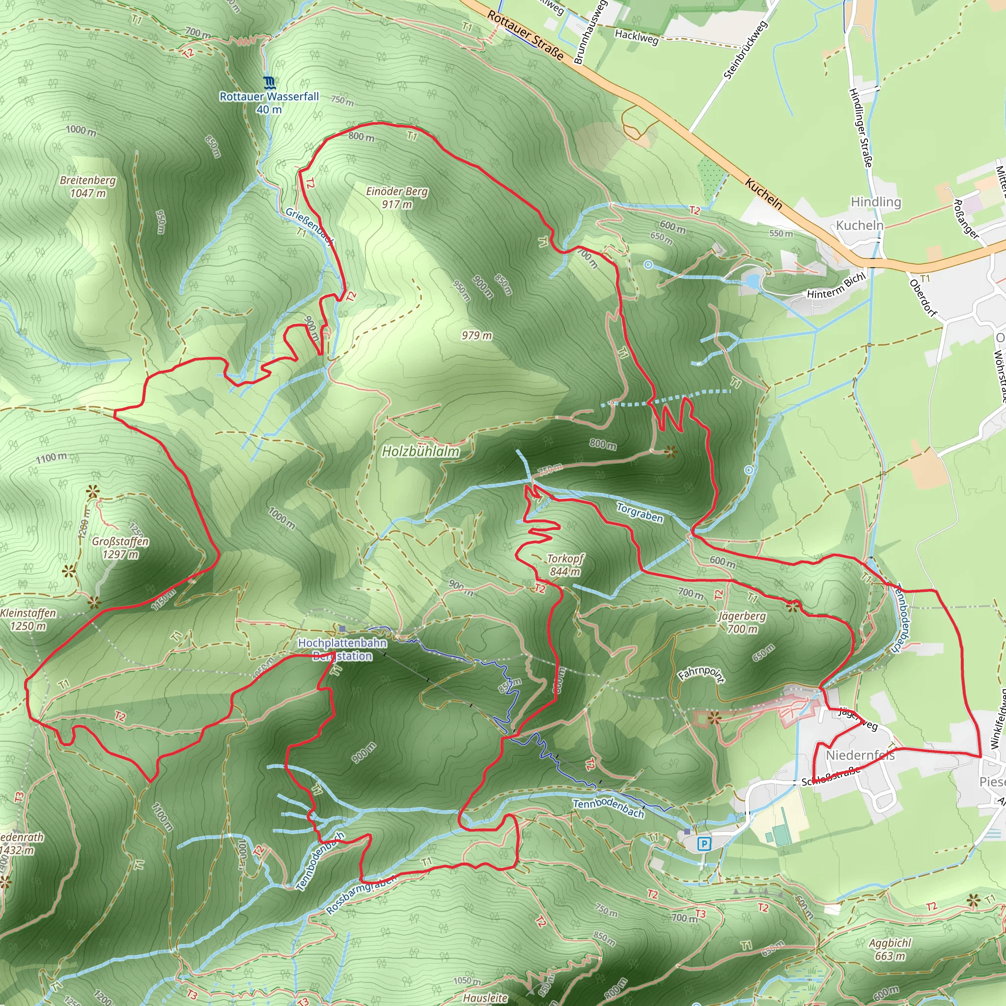 Torkopf, Hochplatte and Einoder Berg Loop - Niedernfels mobile static map