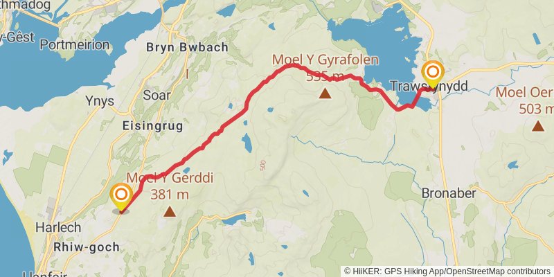 Rhinogs from Trawsfynydd stage 4 Map