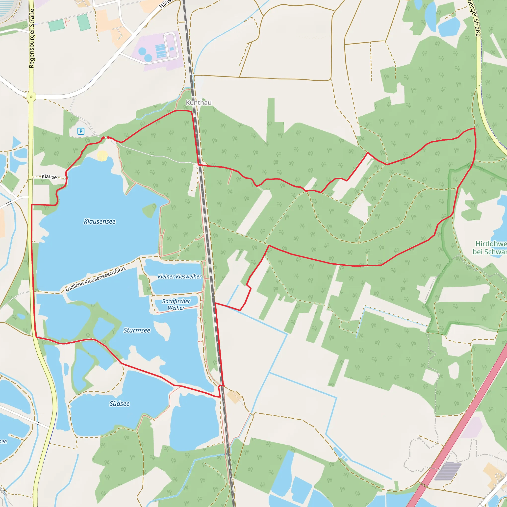 Klausensee and Sturmsee via Holzhaus-Klardorf Bhf mobile static map