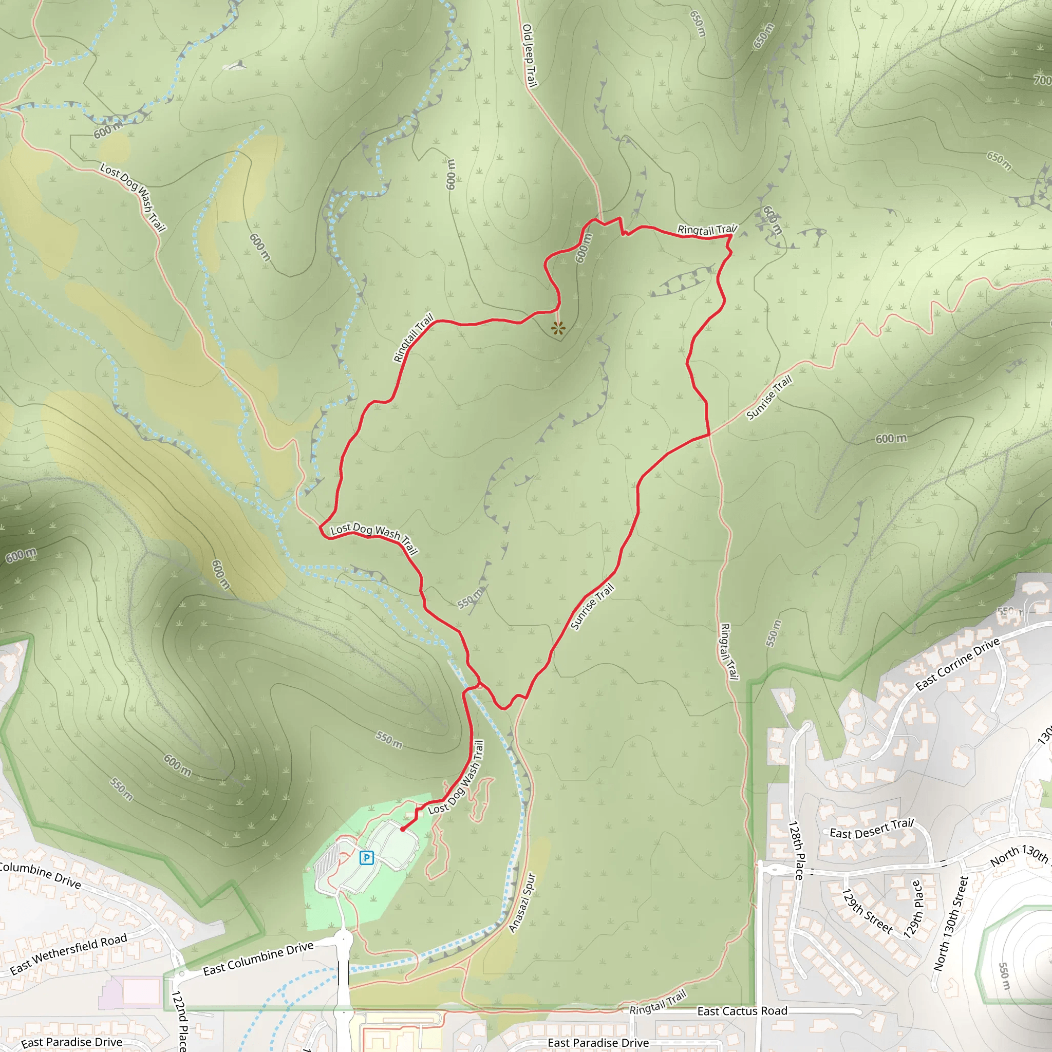 Lost Dog Wash, Ringtail and Sunrise Loop Trail mobile static map