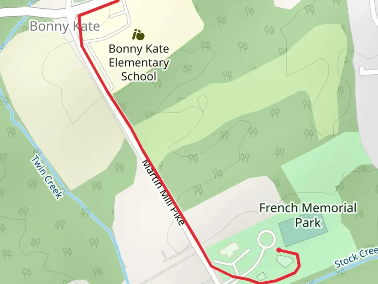 An image depicting the trail French Memorial Park and its surrounding area.