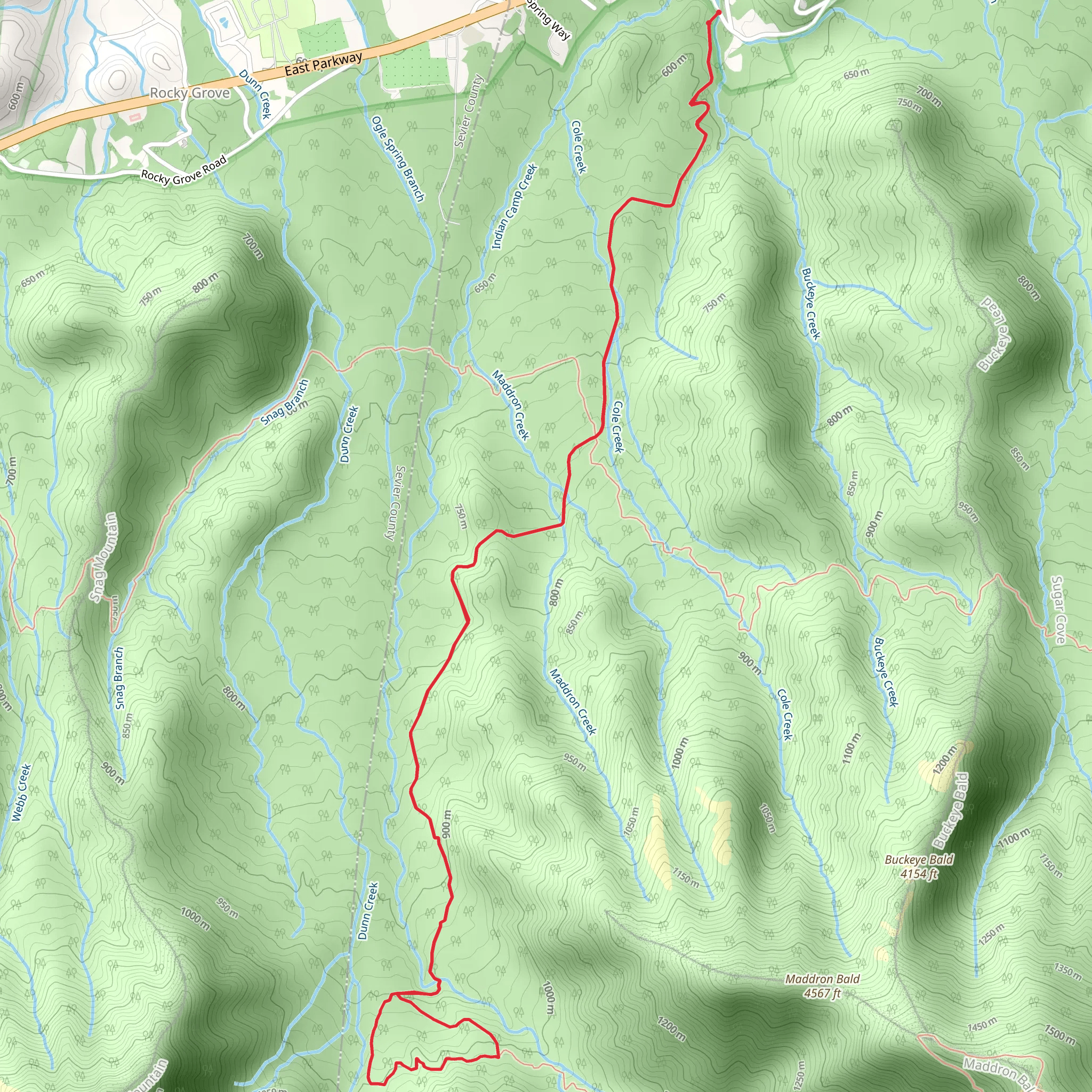 Maddron Bald to Albright Grove Loop Trail mobile static map