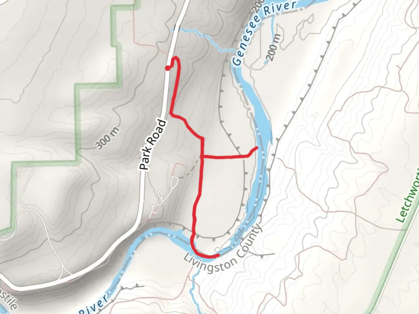 An image depicting the trail Genesee River via St Helena Trail and its surrounding area.