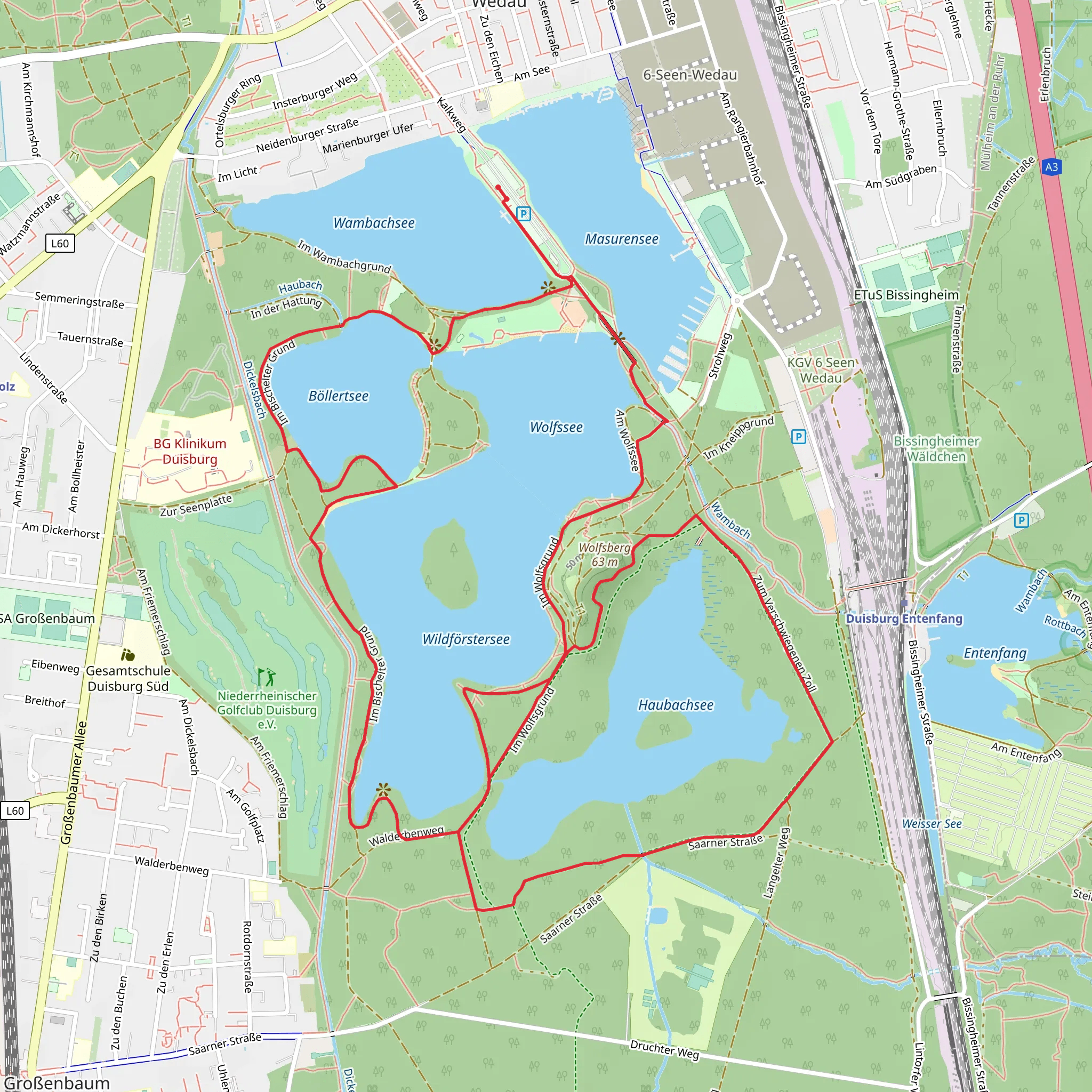 Wolfssee, Böllertsee and Haubach See Loop via Rhein Ruhr Emscherweg mobile static map