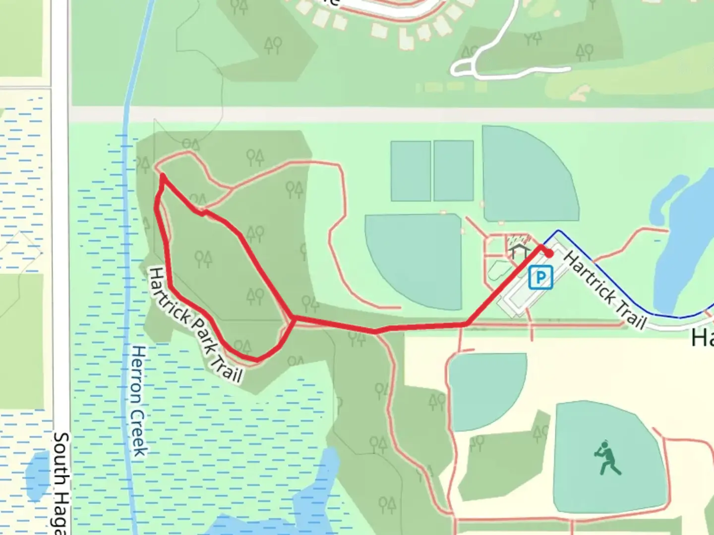 An image depicting the trail Hartrick Park Loop and its surrounding area.