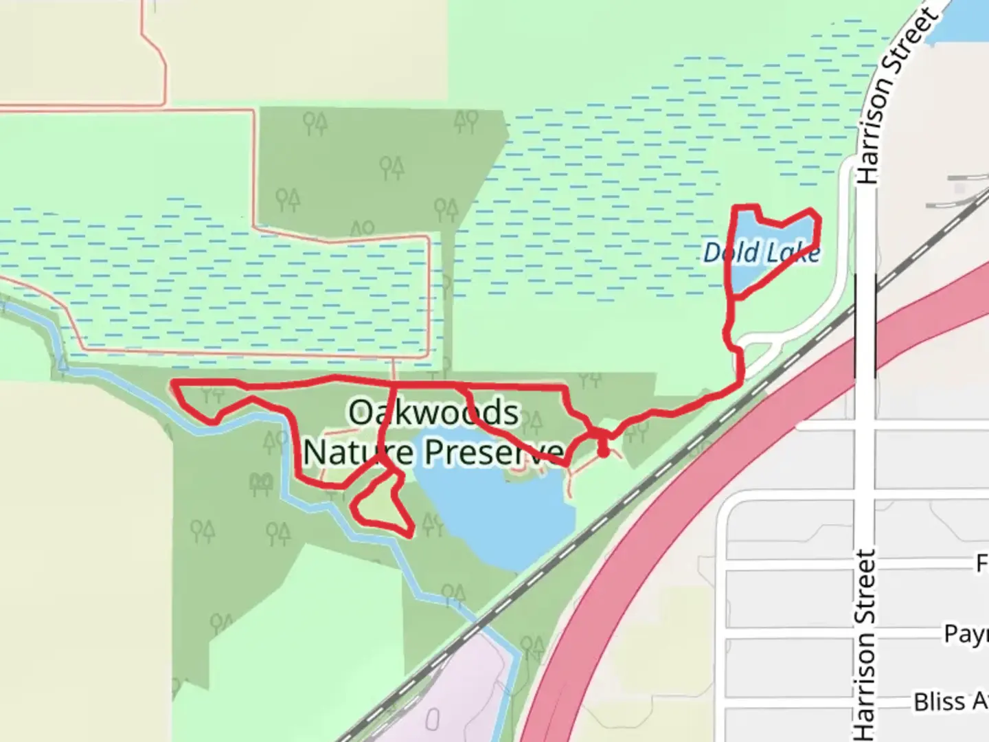 An image depicting the trail Shank Lake, Mc Kinley trail and Aurand Run Trail Loop and its surrounding area.