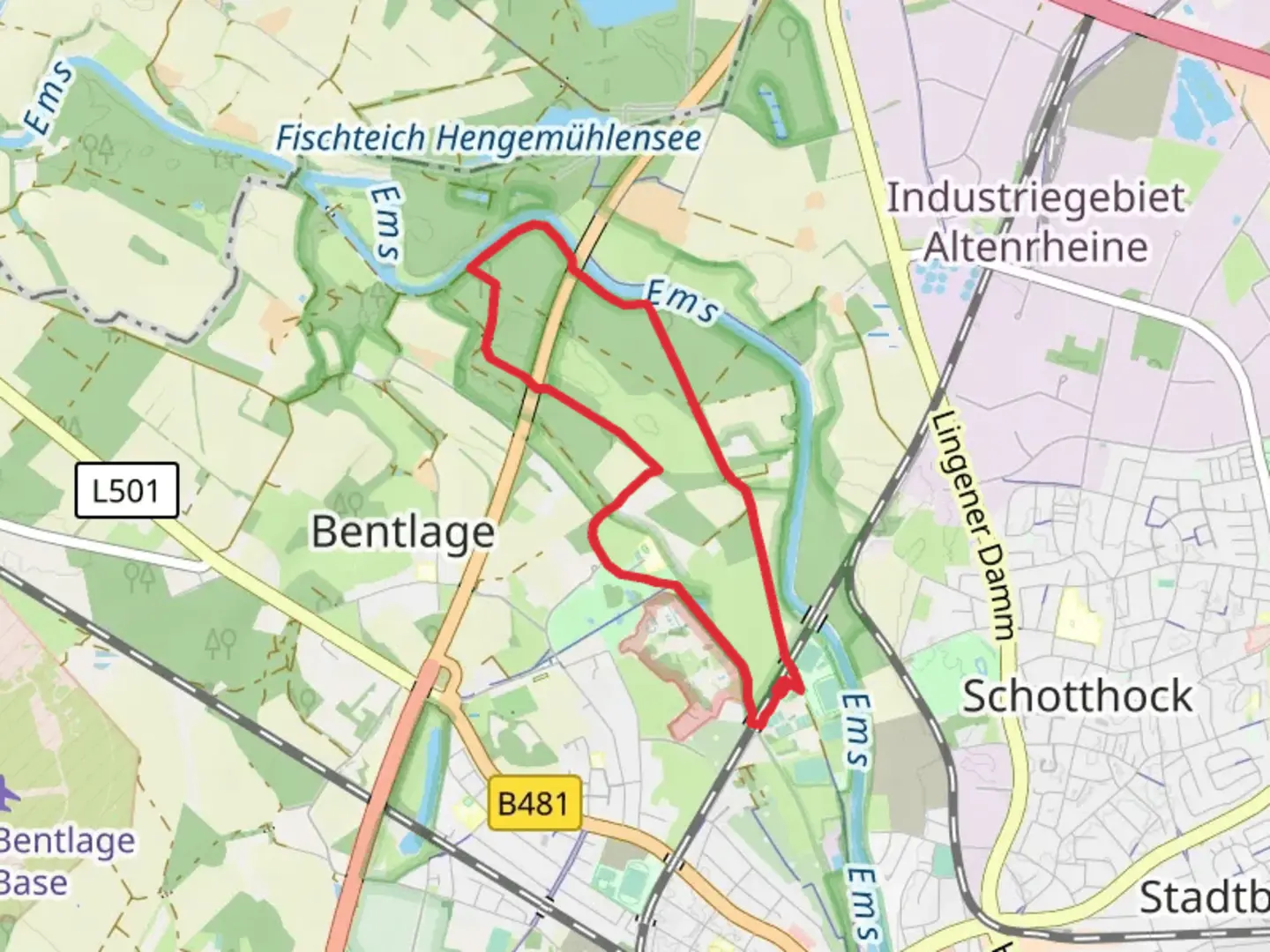 An image depicting the trail NSG Wald Gruenlandkomplex bei Schloss Bentlage Loop via Gertrudenweg and its surrounding area.