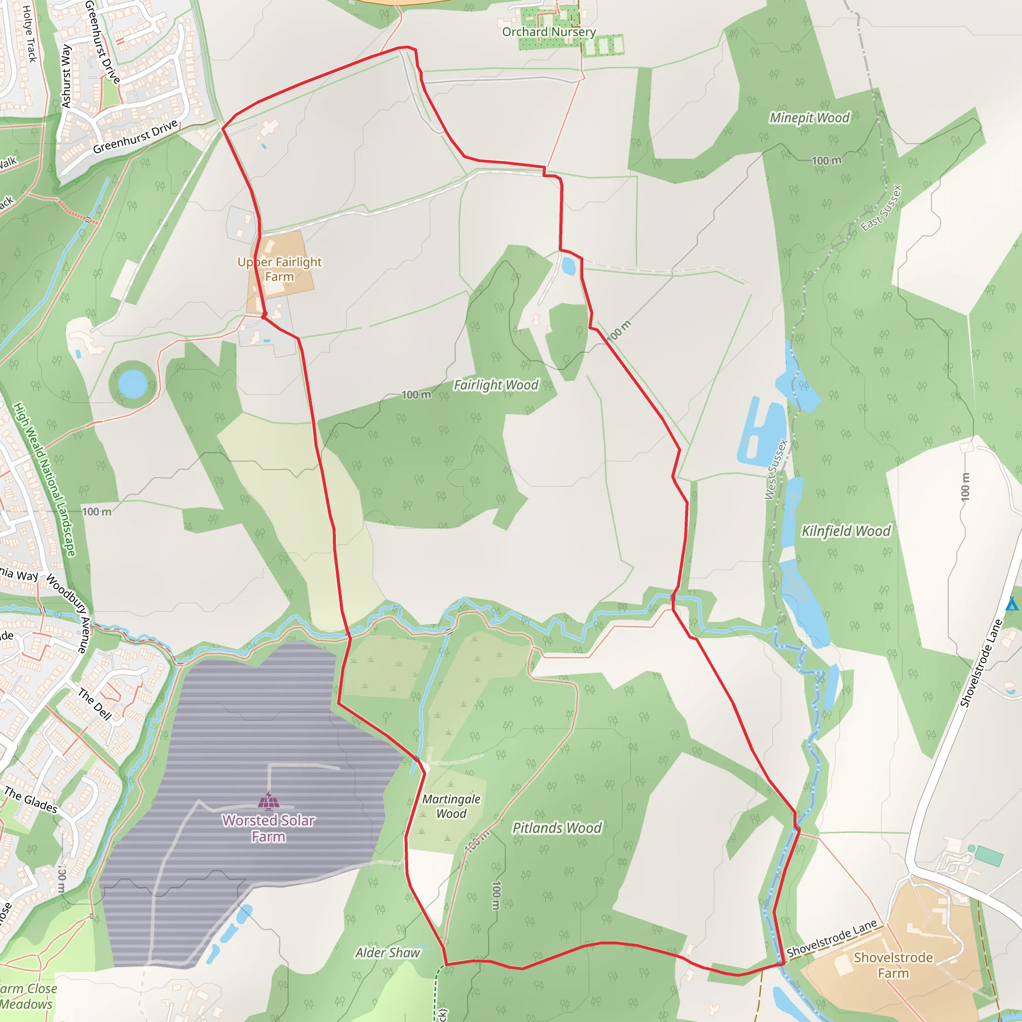 Pitlands Wood and Fairlight Wood Loop mobile static map