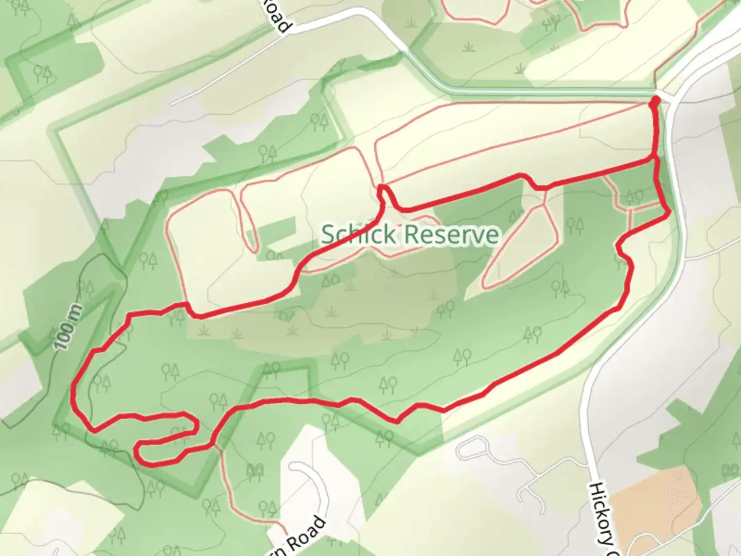 An image depicting the trail Red Loop and its surrounding area.