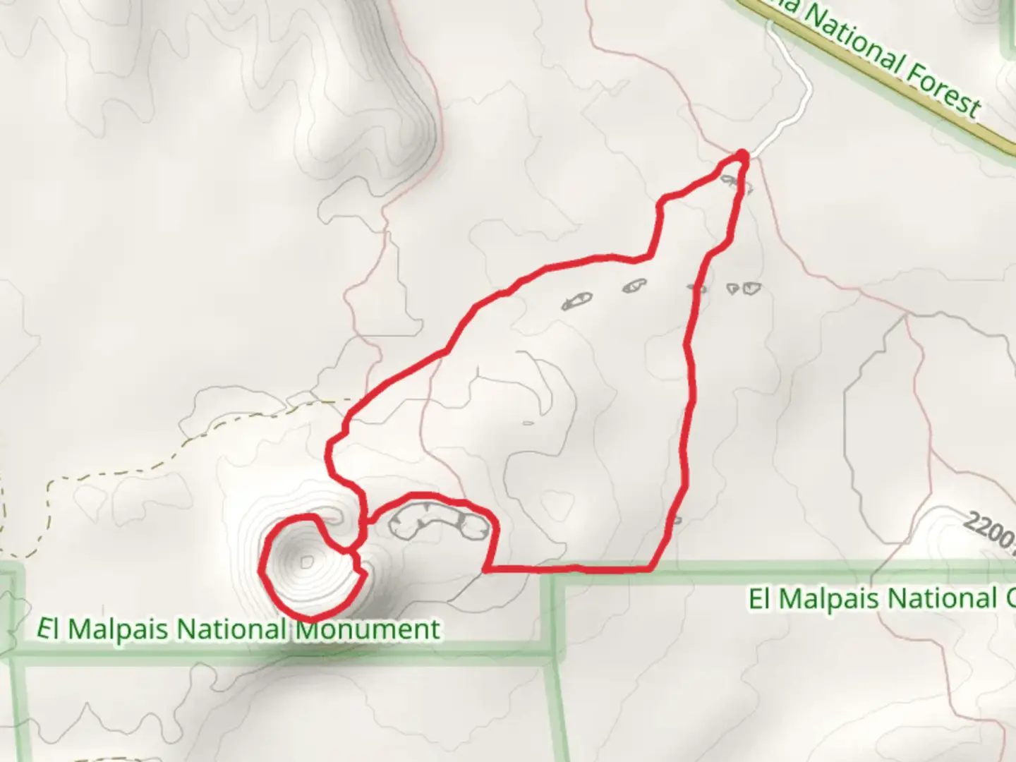 An image depicting the trail Cinder Cone Rim and El Calderon Trail Loop and its surrounding area.