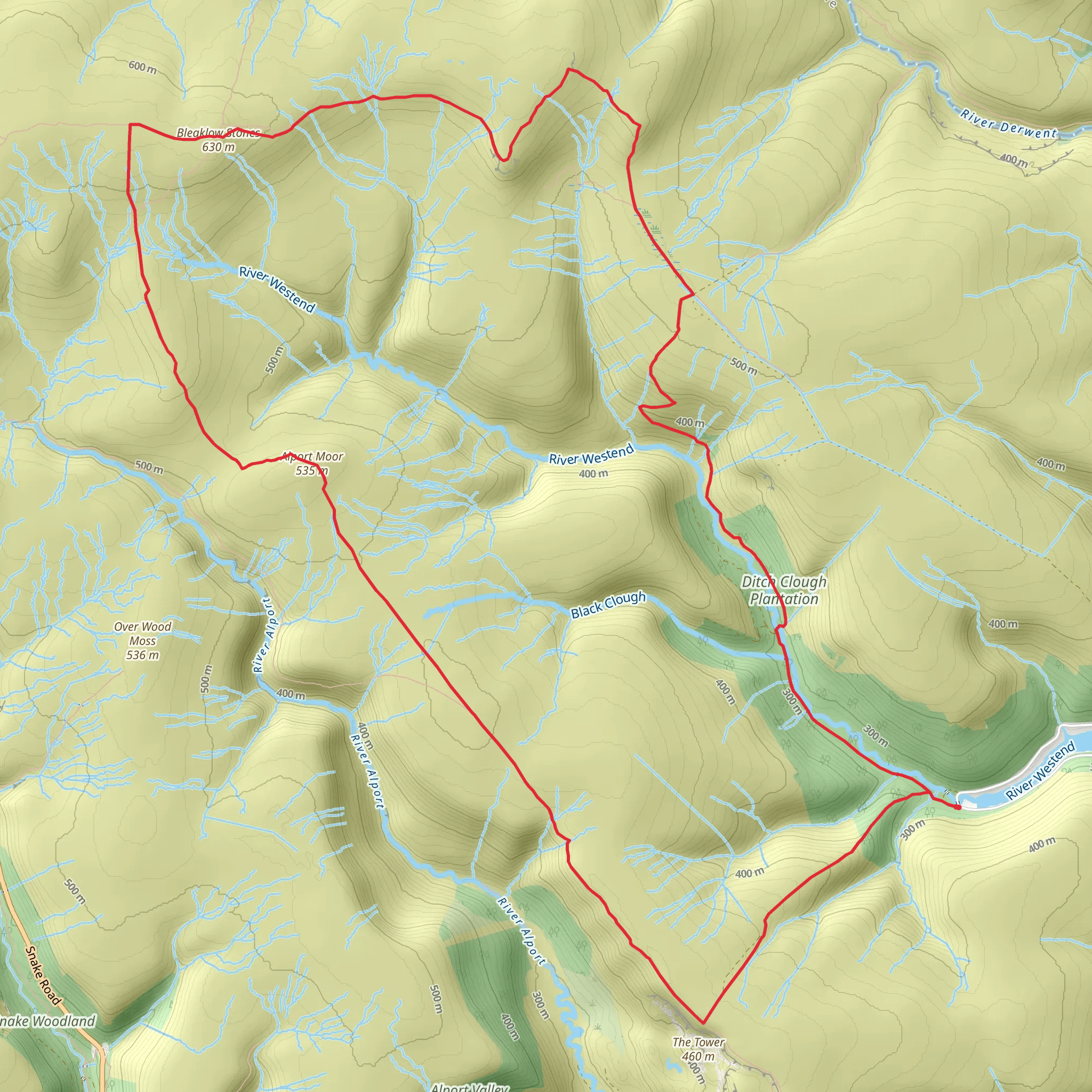 Alport Moor and Bleaklow Stones Loop mobile static map