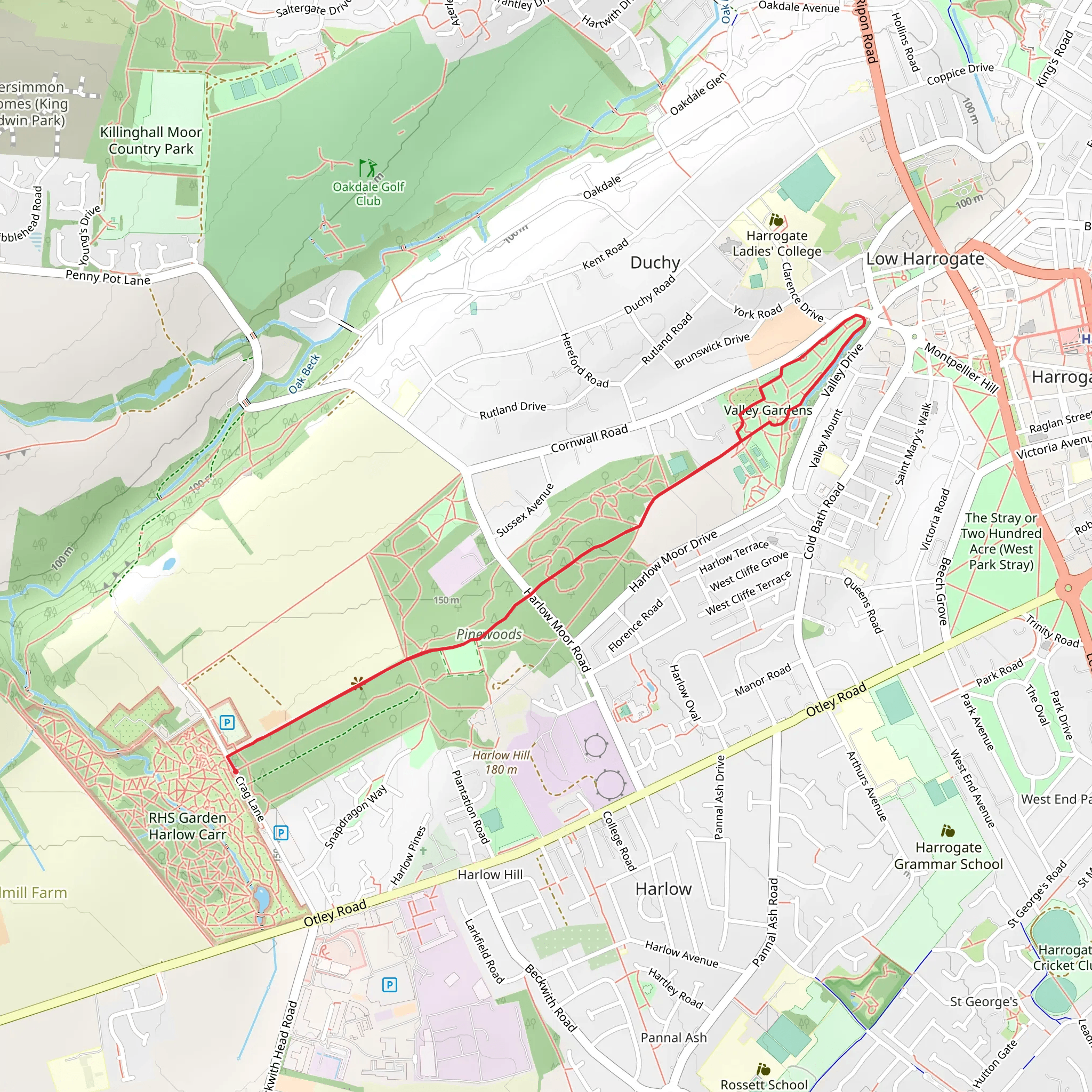 Harlow Carr to Valley Gardens mobile static map