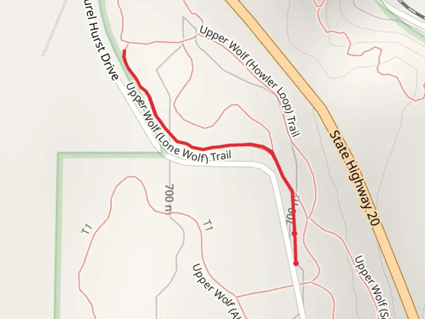 An image depicting the trail Upper Wolf - Lone Wolf Trail and its surrounding area.