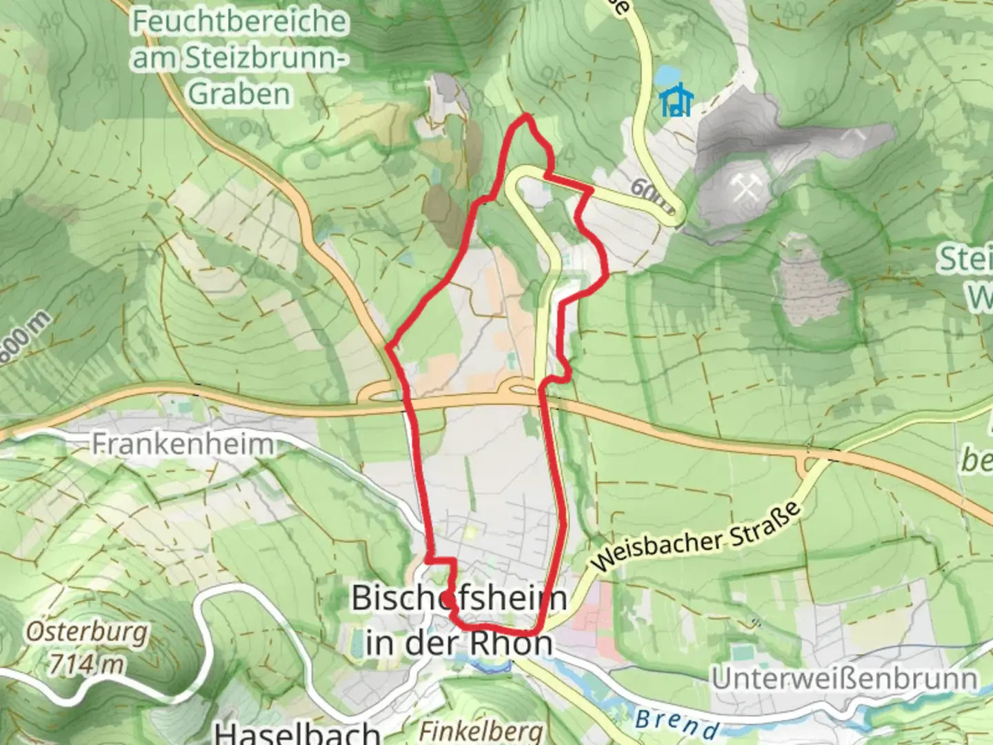 An image depicting the trail Bischofsheim Oberelsbach Rundweg and its surrounding area.
