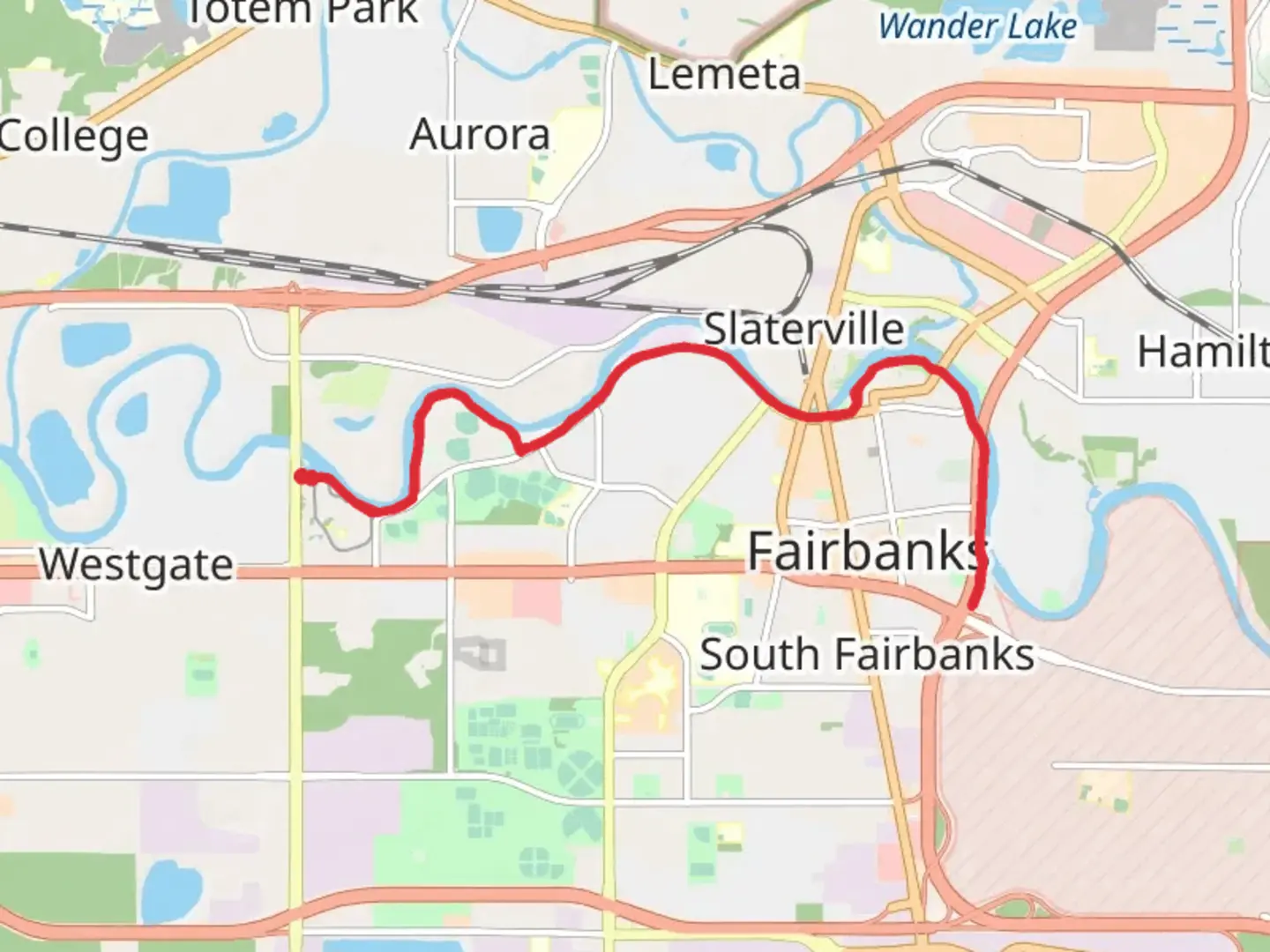 An image depicting the trail Walk along Chena River and its surrounding area.
