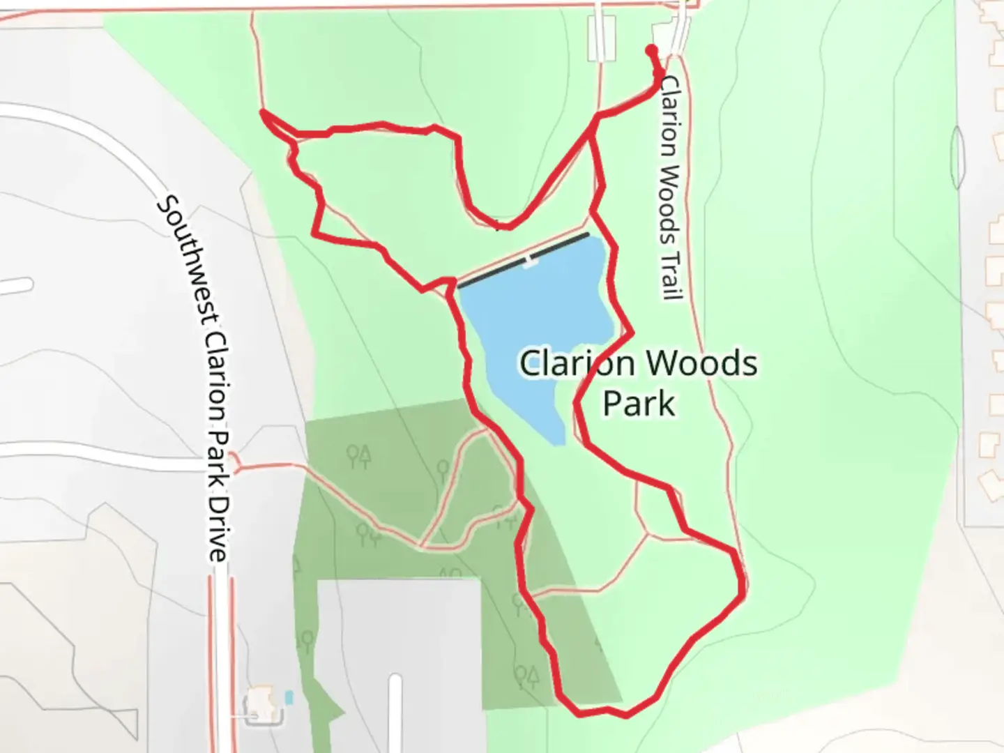 An image depicting the trail Clarion Woods Park Loop and its surrounding area.