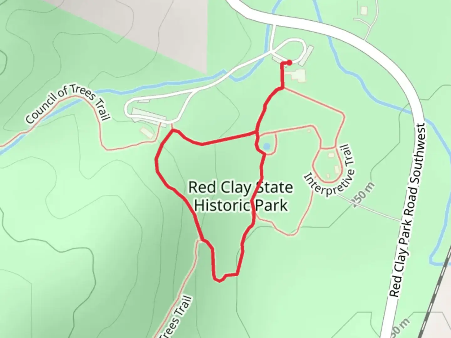An image depicting the trail Red Clay State Historic Park Loop - Short and its surrounding area.
