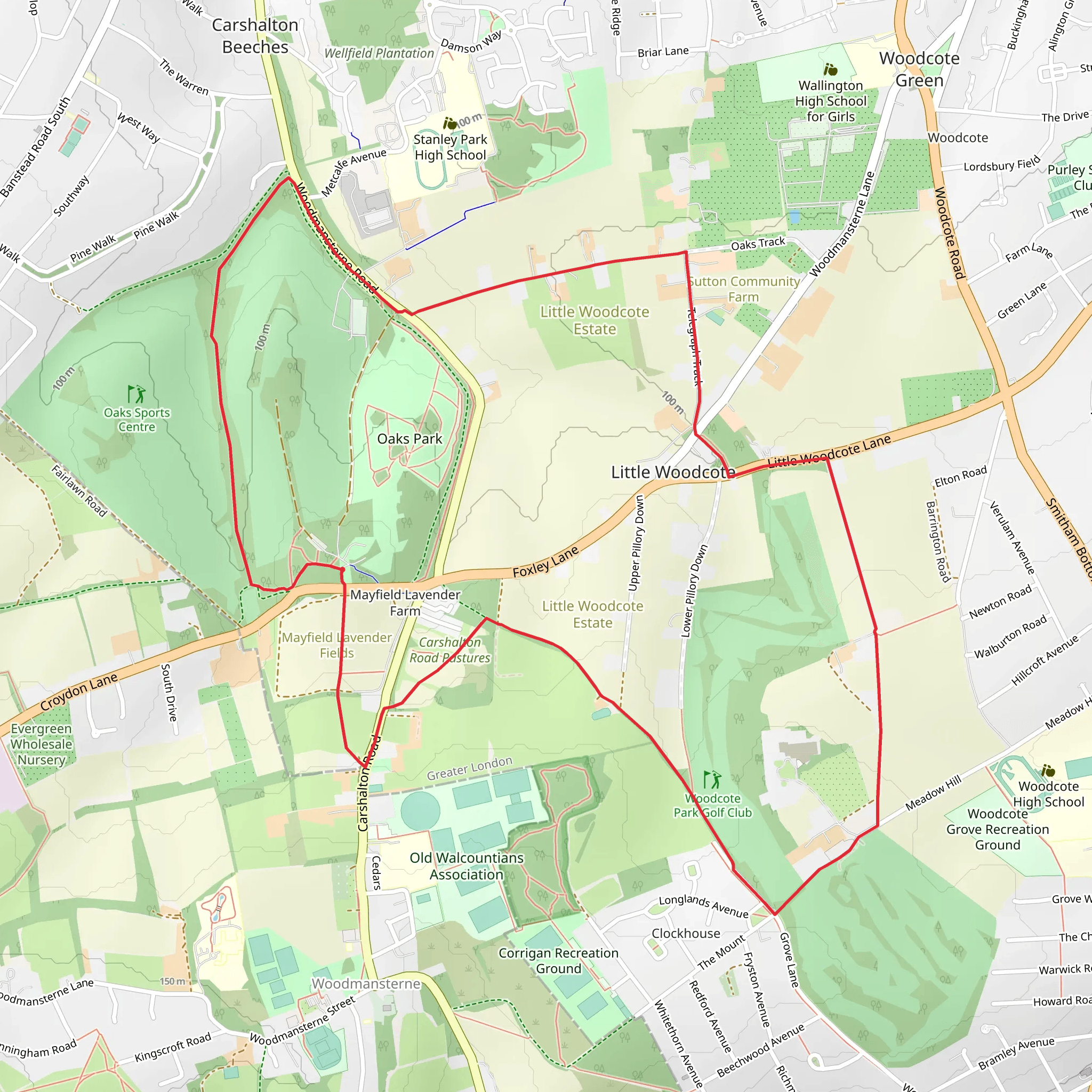 Woodcote Park Golf Club and Oaks Park Loop mobile static map