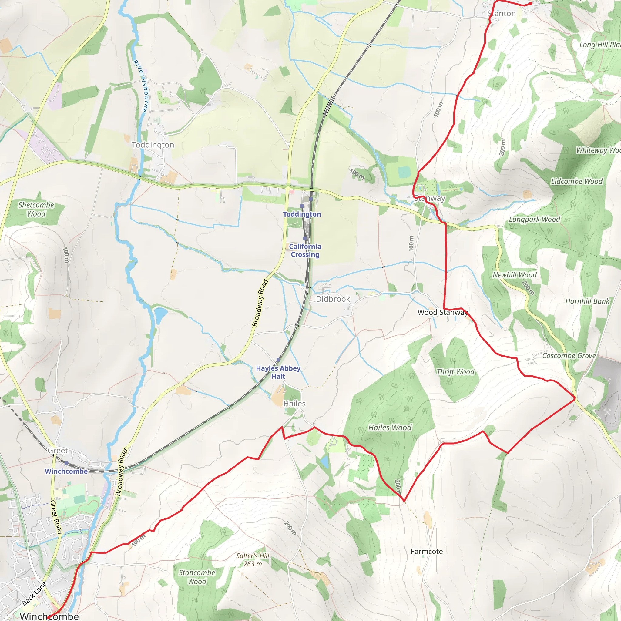 Cotswold Way from Winchcombe to Stanton mobile static map