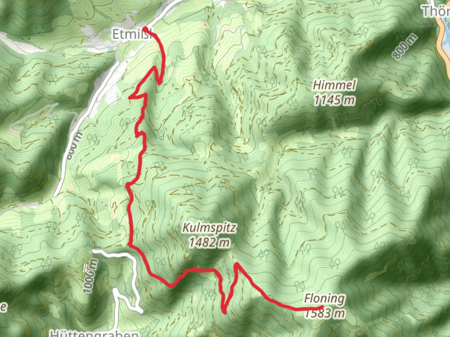 An image depicting the trail Von Etmißl auf den Floning and its surrounding area.