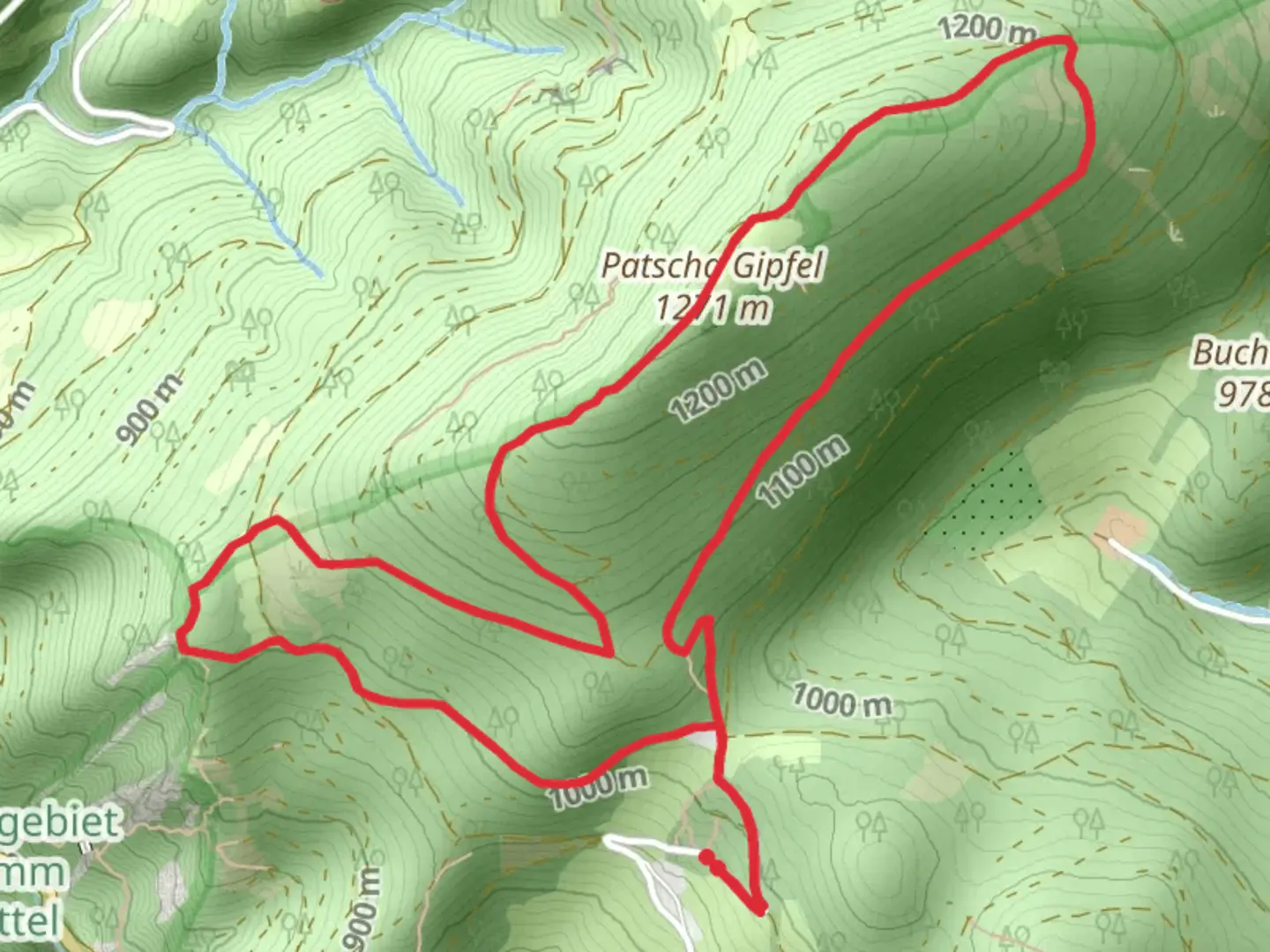 An image depicting the trail Patscharound with Patschanose Loop and its surrounding area.