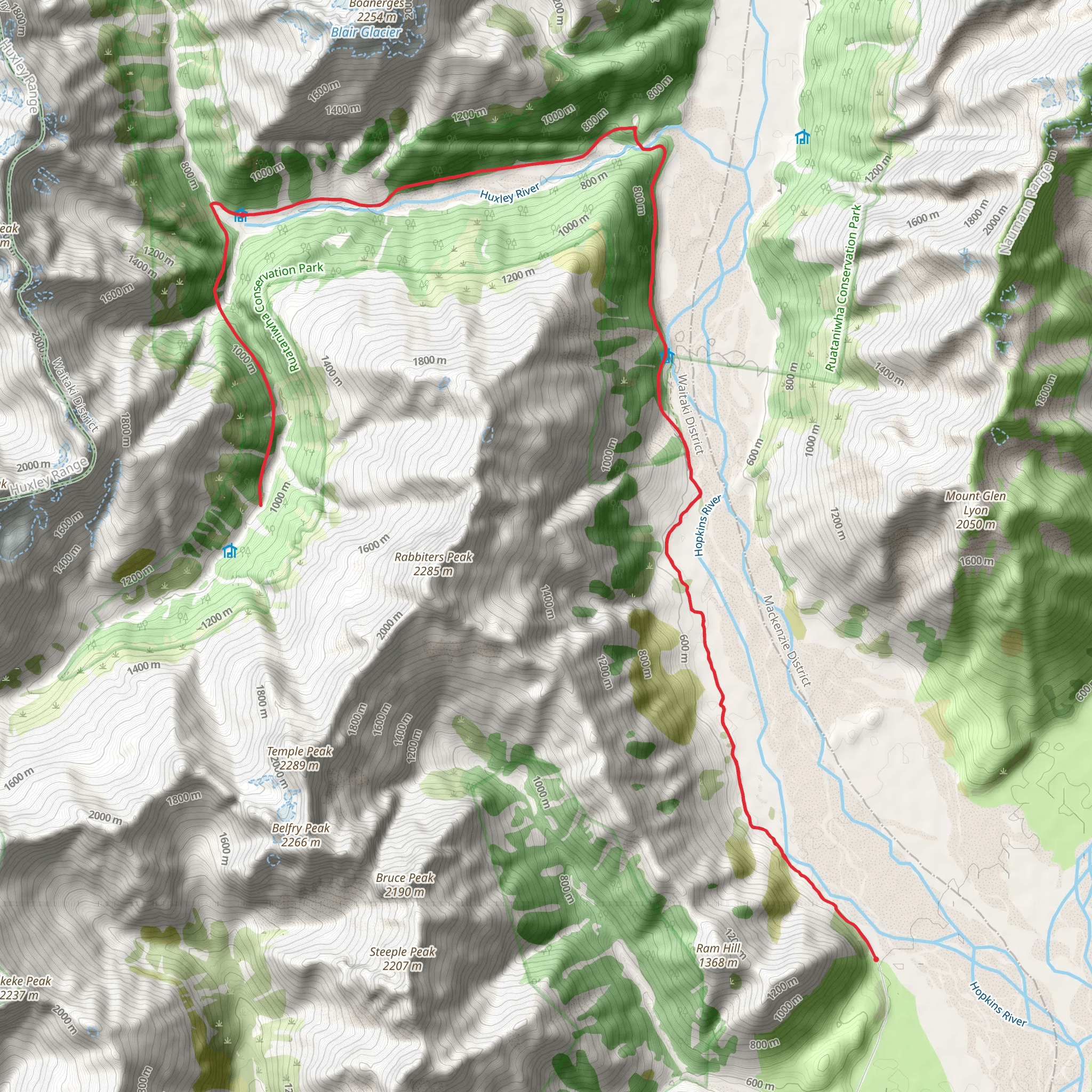 Huxley Valley Track - Ram Hill Carpark to South Huxley Biv mobile static map