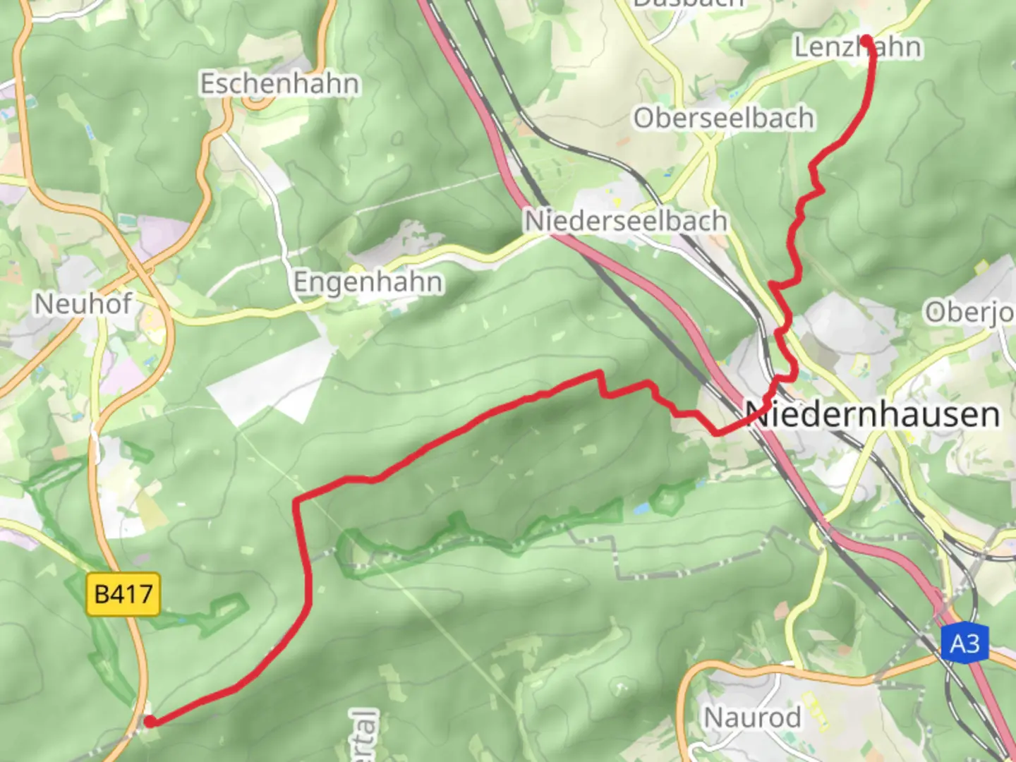 An image depicting the trail Jagdschloss to Lenzhahn via Taunusklub Route and its surrounding area.