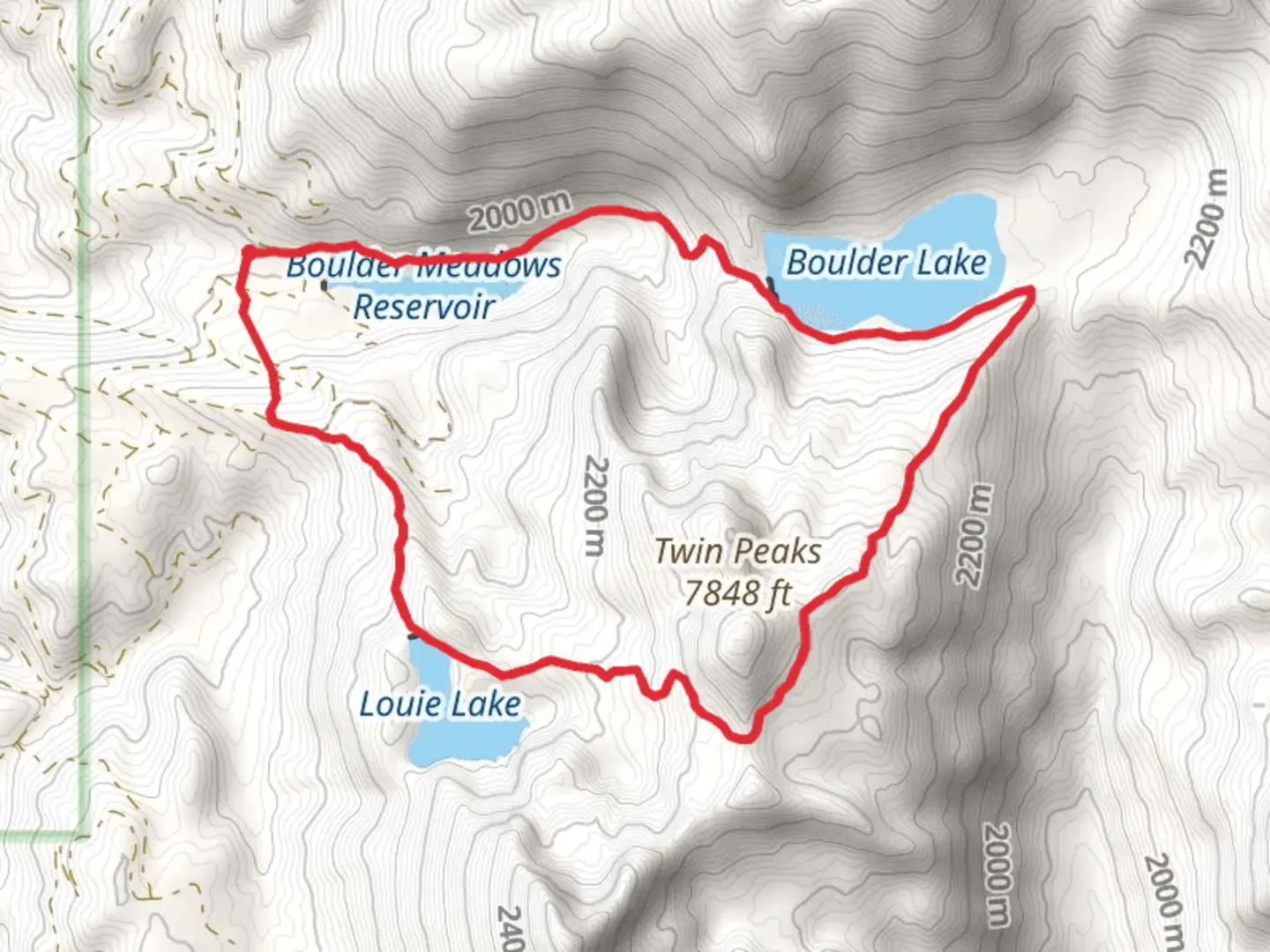 An image depicting the trail Boulder Meadows Reservoir and Boulder Lake Loop and its surrounding area.