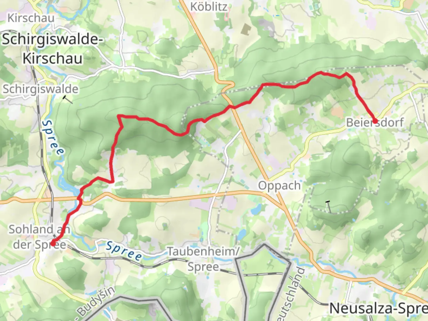 An image depicting the trail Sohland an der Spree to Beiersdorf via Oberlausitz Bergweg and its surrounding area.