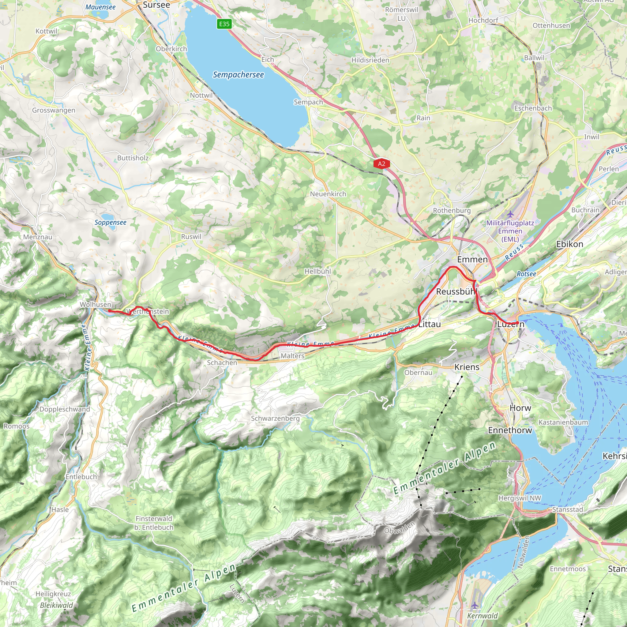 Emmenuferweg - Wolhusen - Emmenbrücke mobile static map
