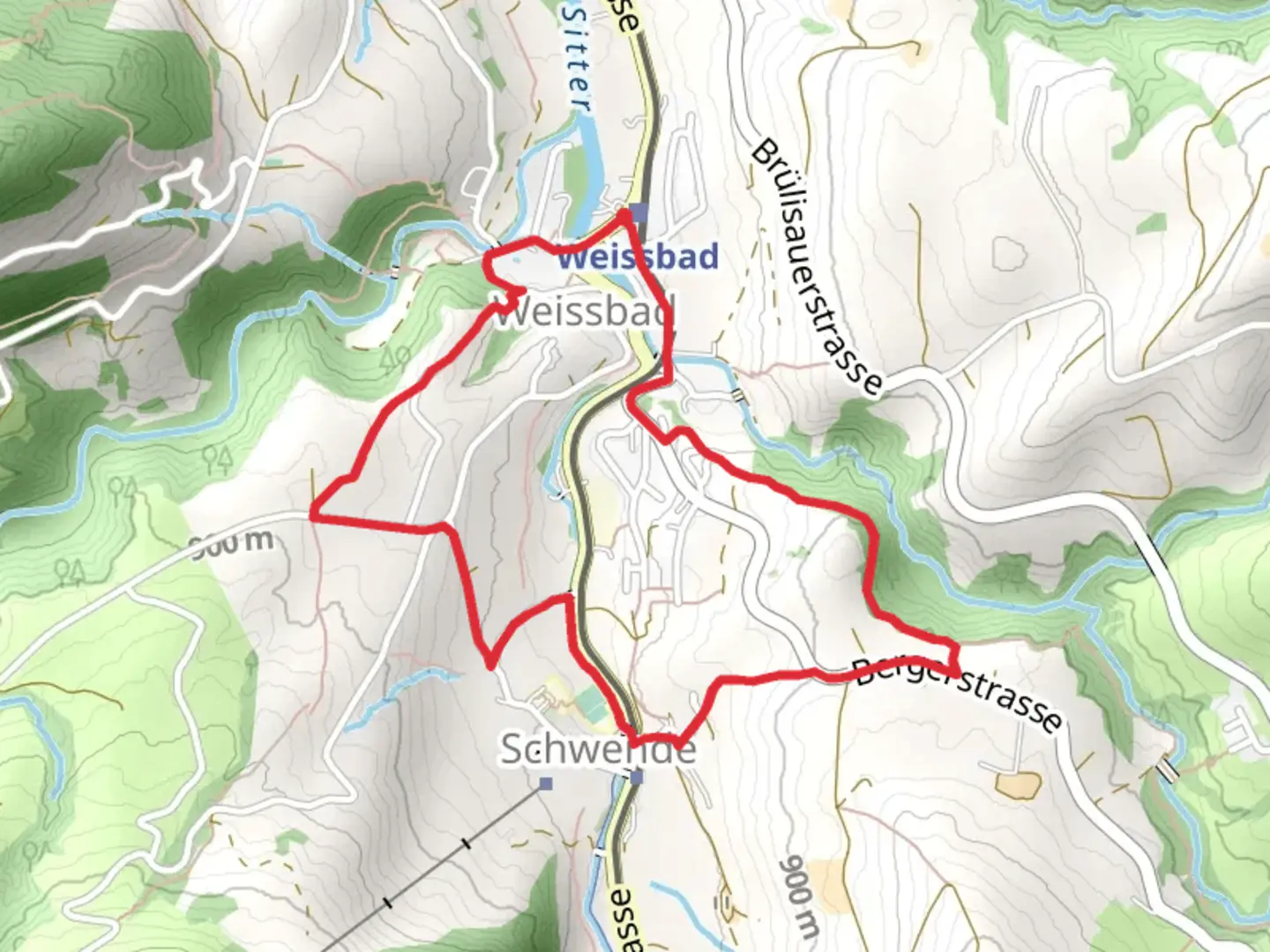 An image depicting the trail Rondom's Wissbad and its surrounding area.