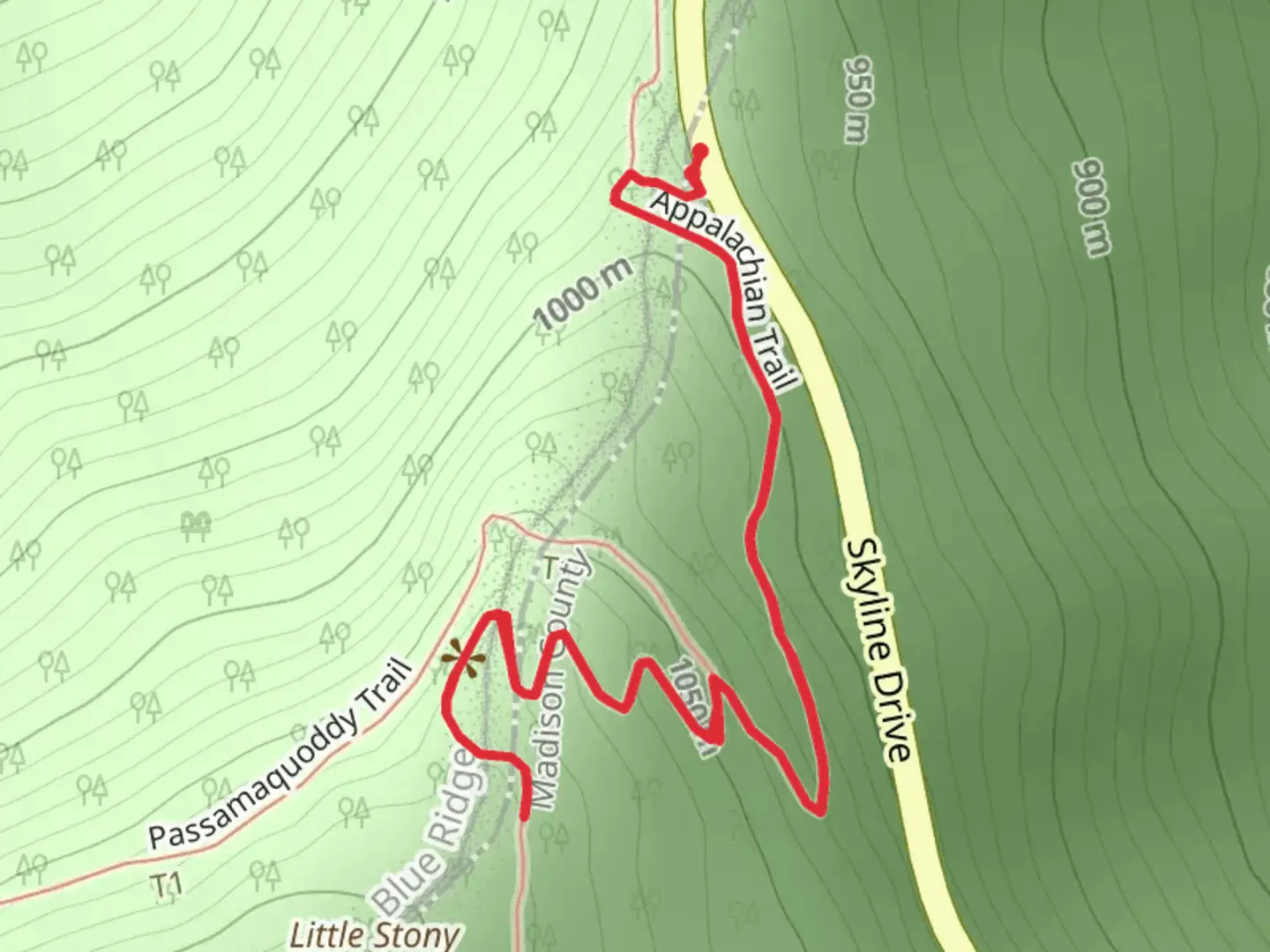 An image depicting the trail Little Stony Man via Appalachian Trail and its surrounding area.