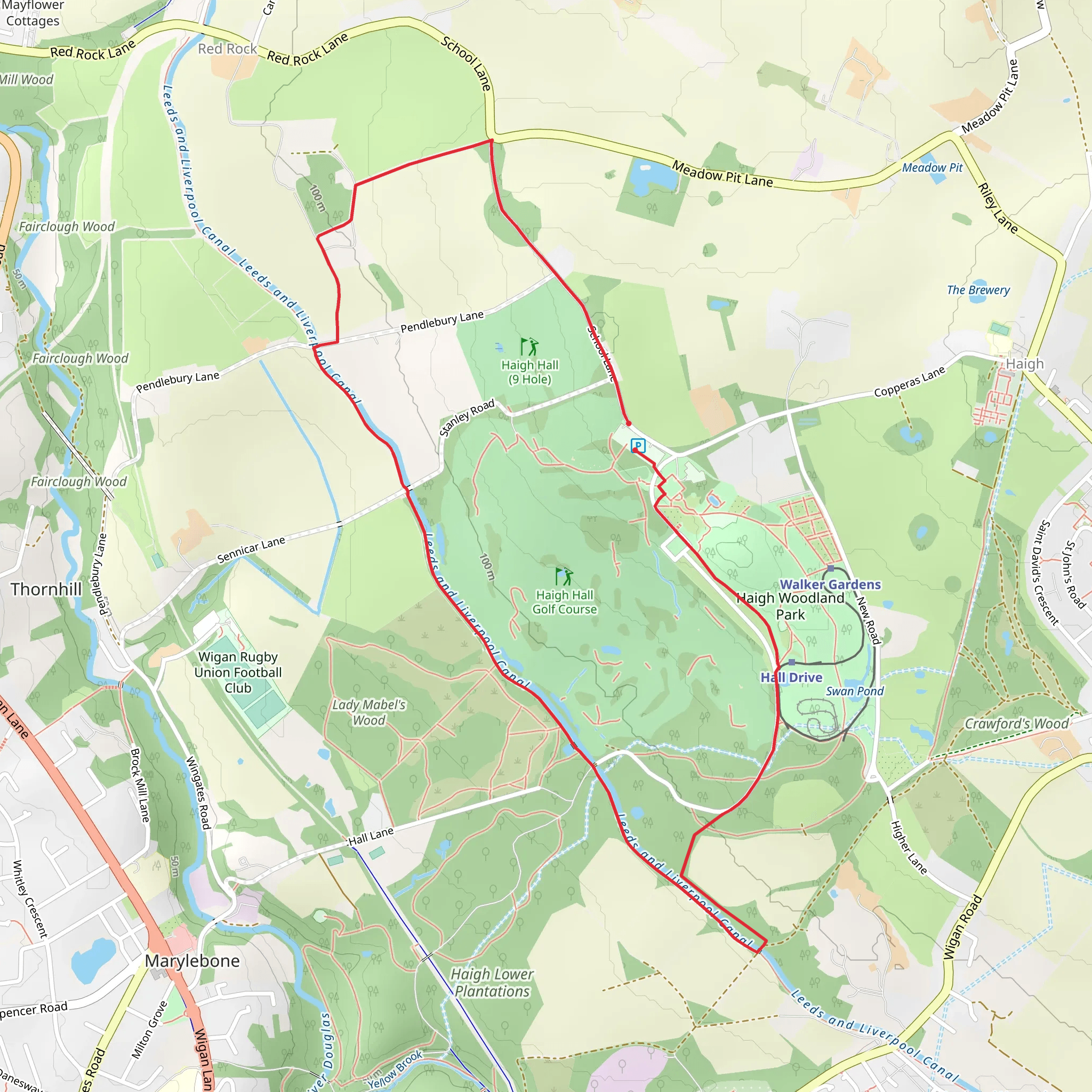 Haigh Upper Plantations and Leeds and Liverpool Canal mobile static map