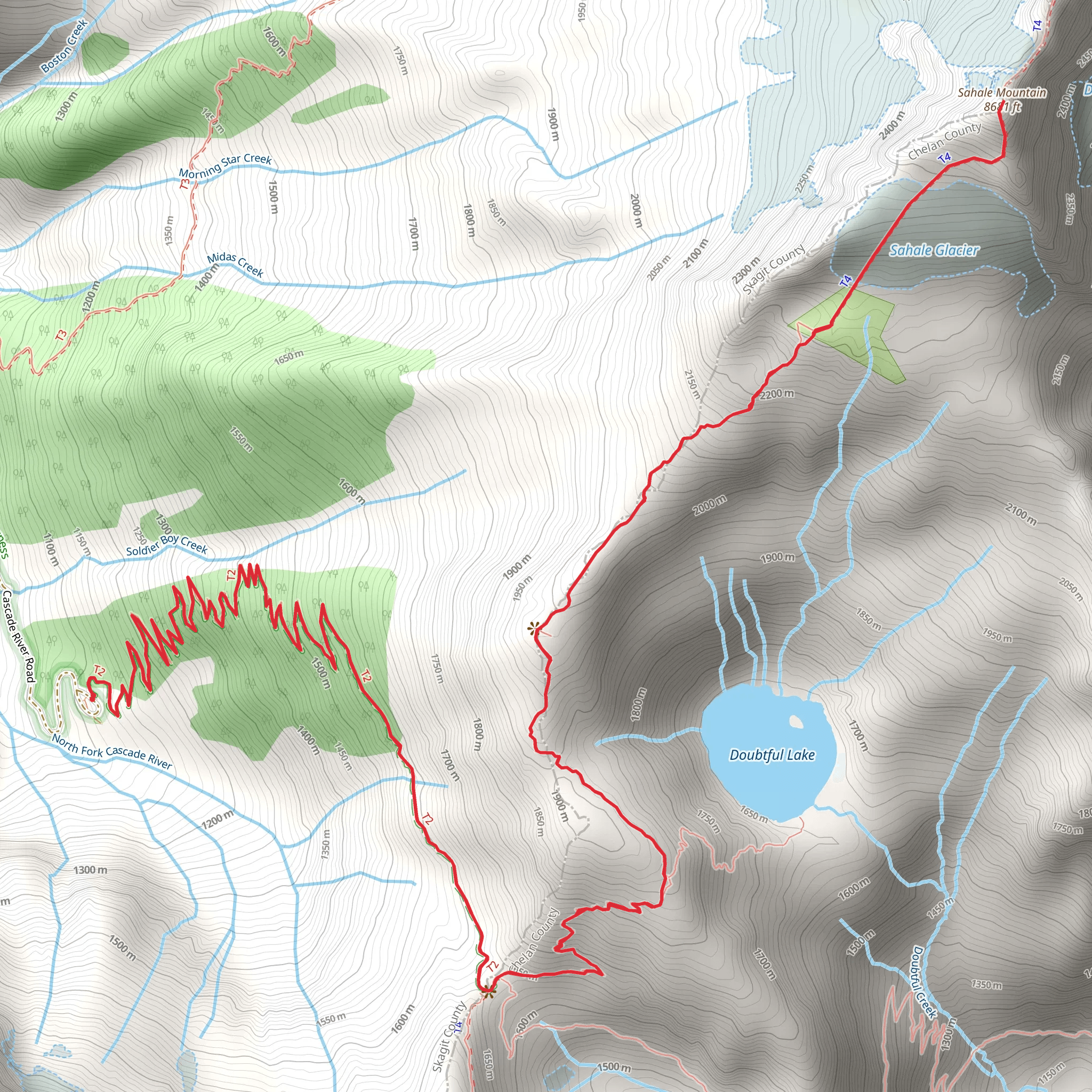 Sahale Mountain and Sahale Arm Trail via Cascade Pass Trail mobile static map