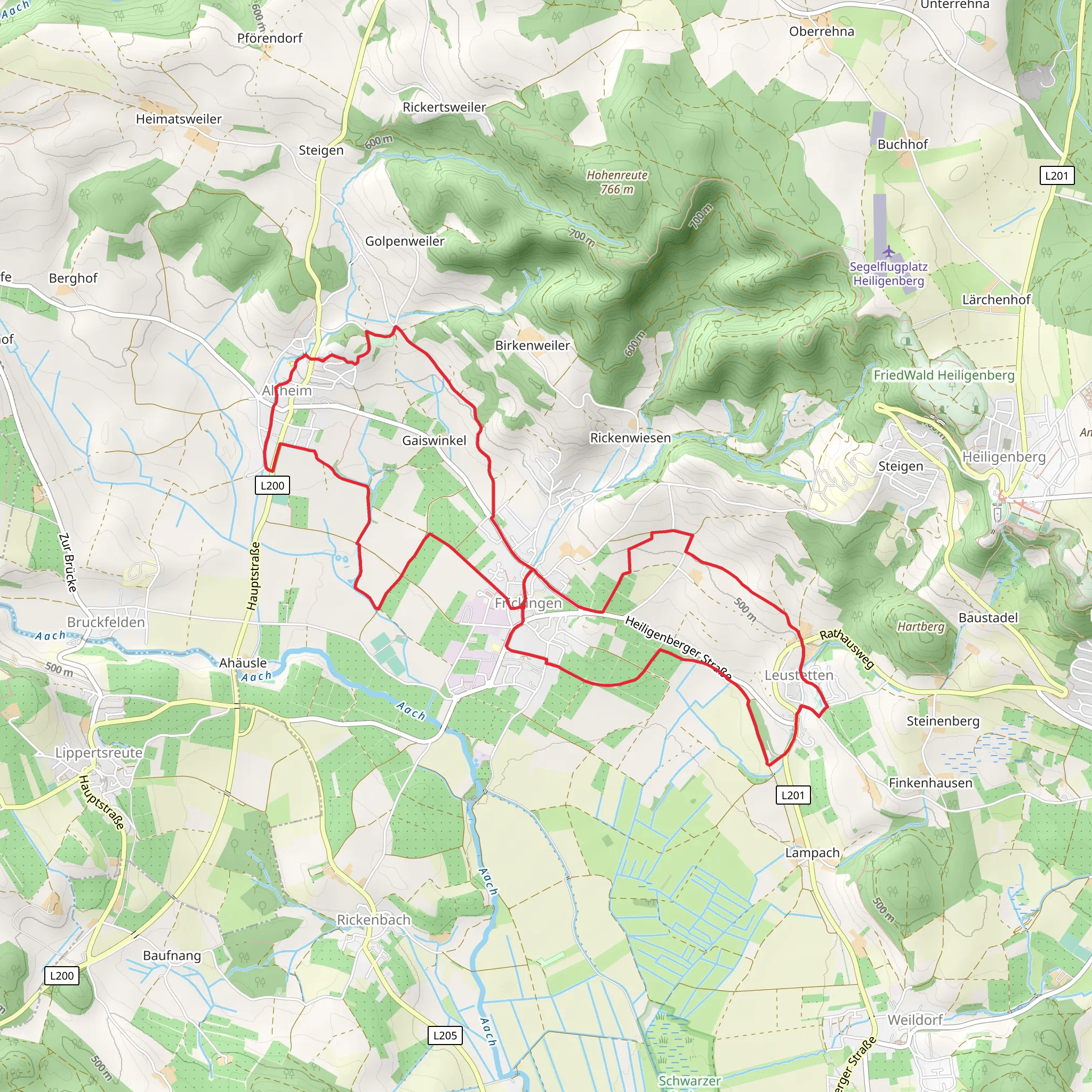 Apfelrundweg Frickingen and Leustetter Strasse mobile static map