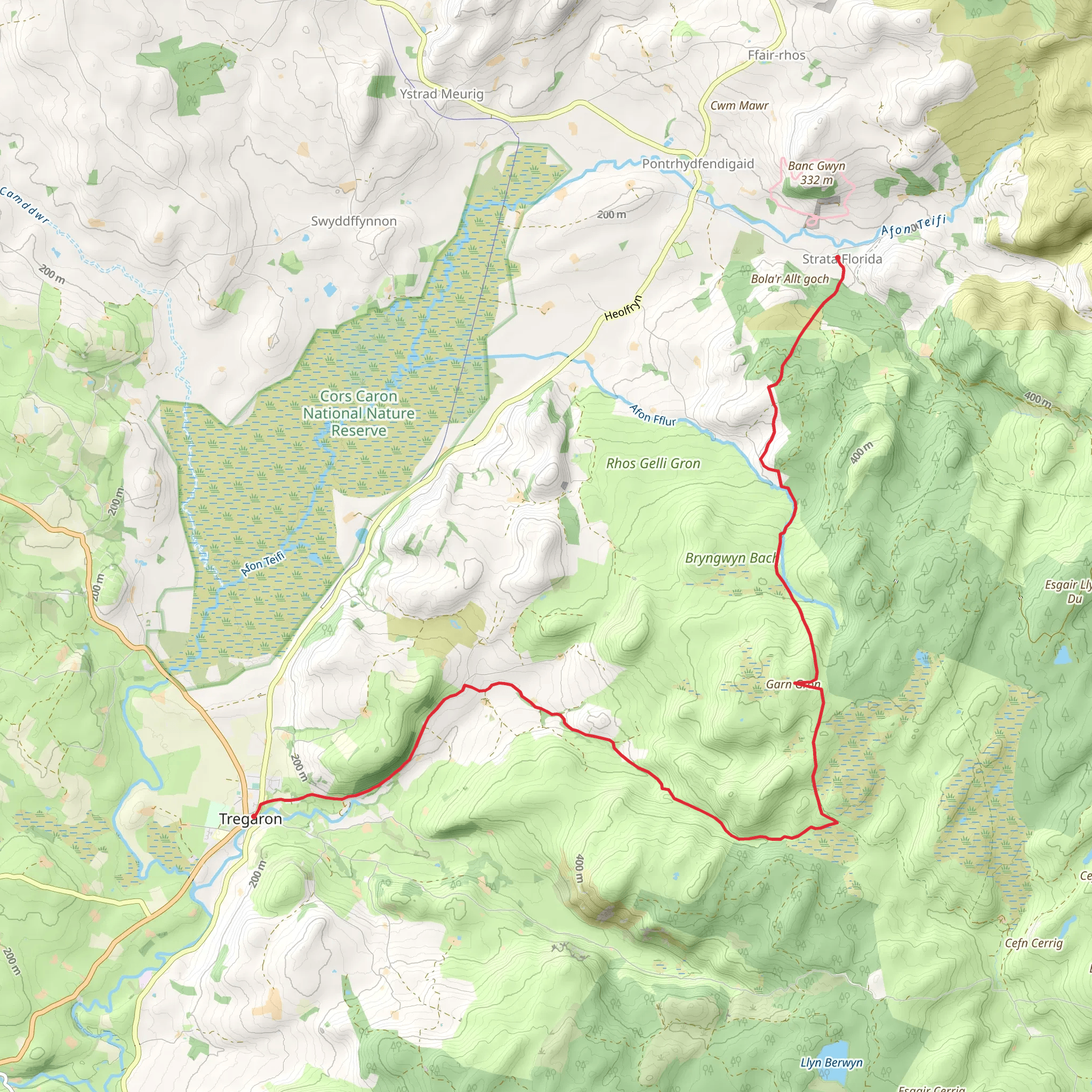 Strata Florida to Tregaron mobile static map