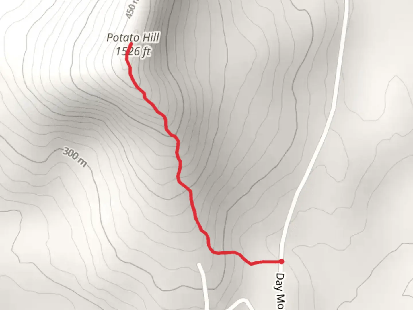An image depicting the trail Potato Hill from Day Mountain Road and its surrounding area.