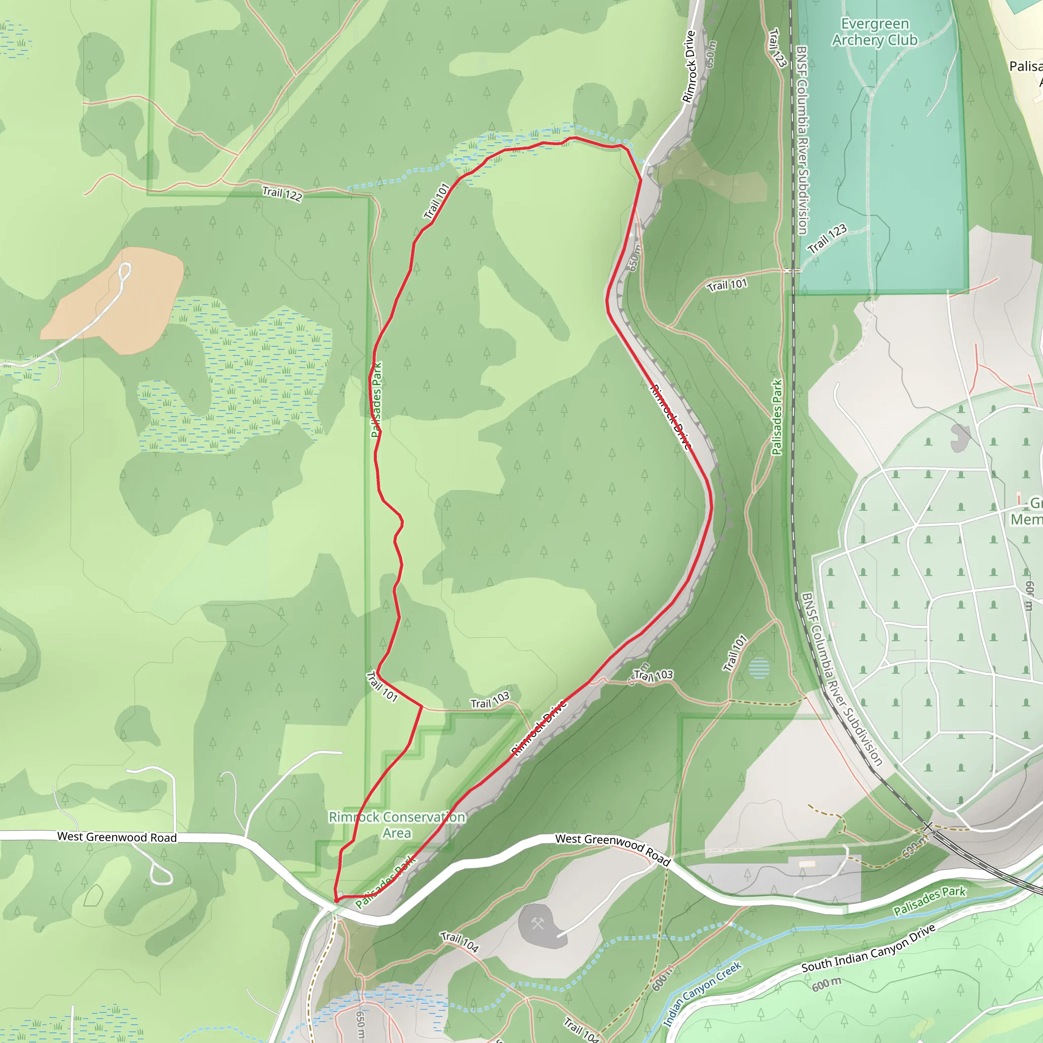 Palisades Park Loop - Trail 101 and Rimrock Drive mobile static map
