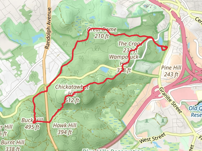Skyline Trail and Sawcut Notch Path Loop via Saint Moritz Pond