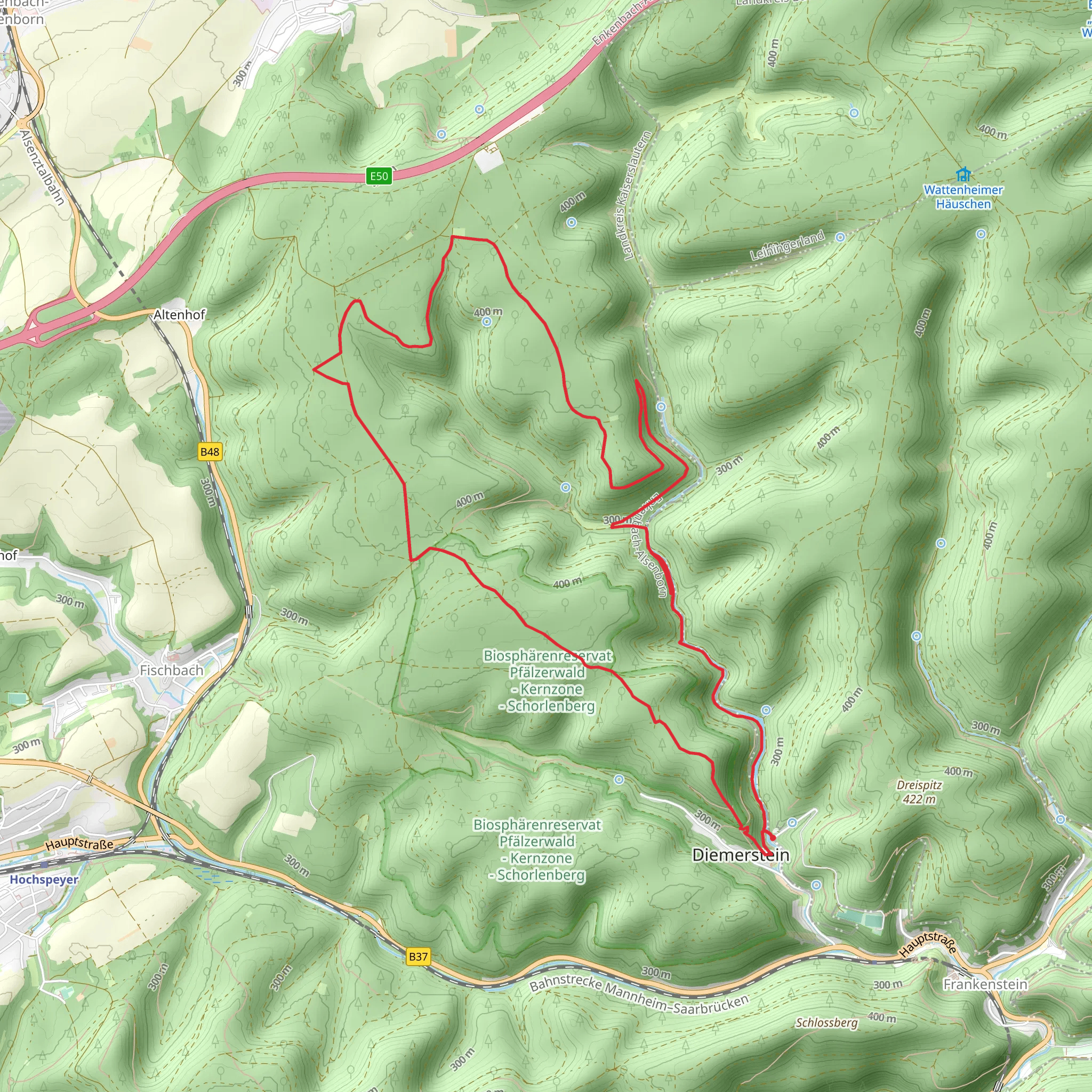 Glasbach and Ritterstein Loop via Pfaelzerwald Weisses Kreuz mobile static map